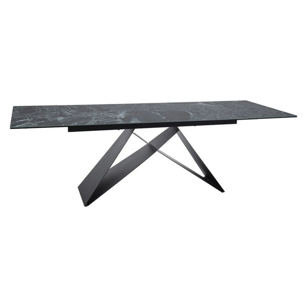 Masa extensibila WESTIN, negru cu efect de marmura/negru, sticla/ceramica/metal, 160-240x90x77 cm