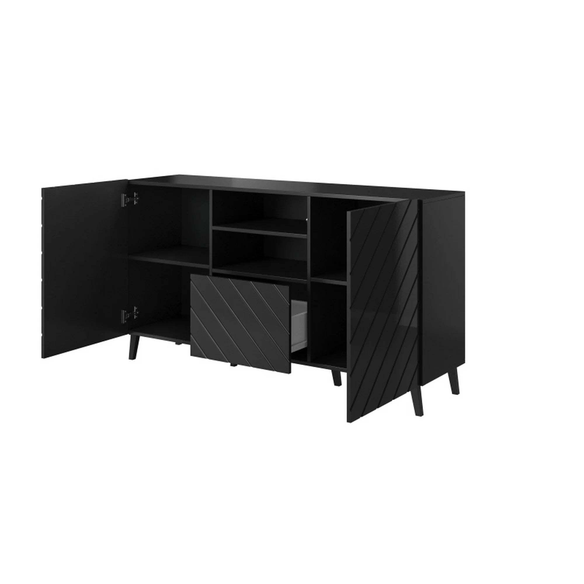 Comoda ABETO, negru, PAL/plastic, 150x42x82 cm