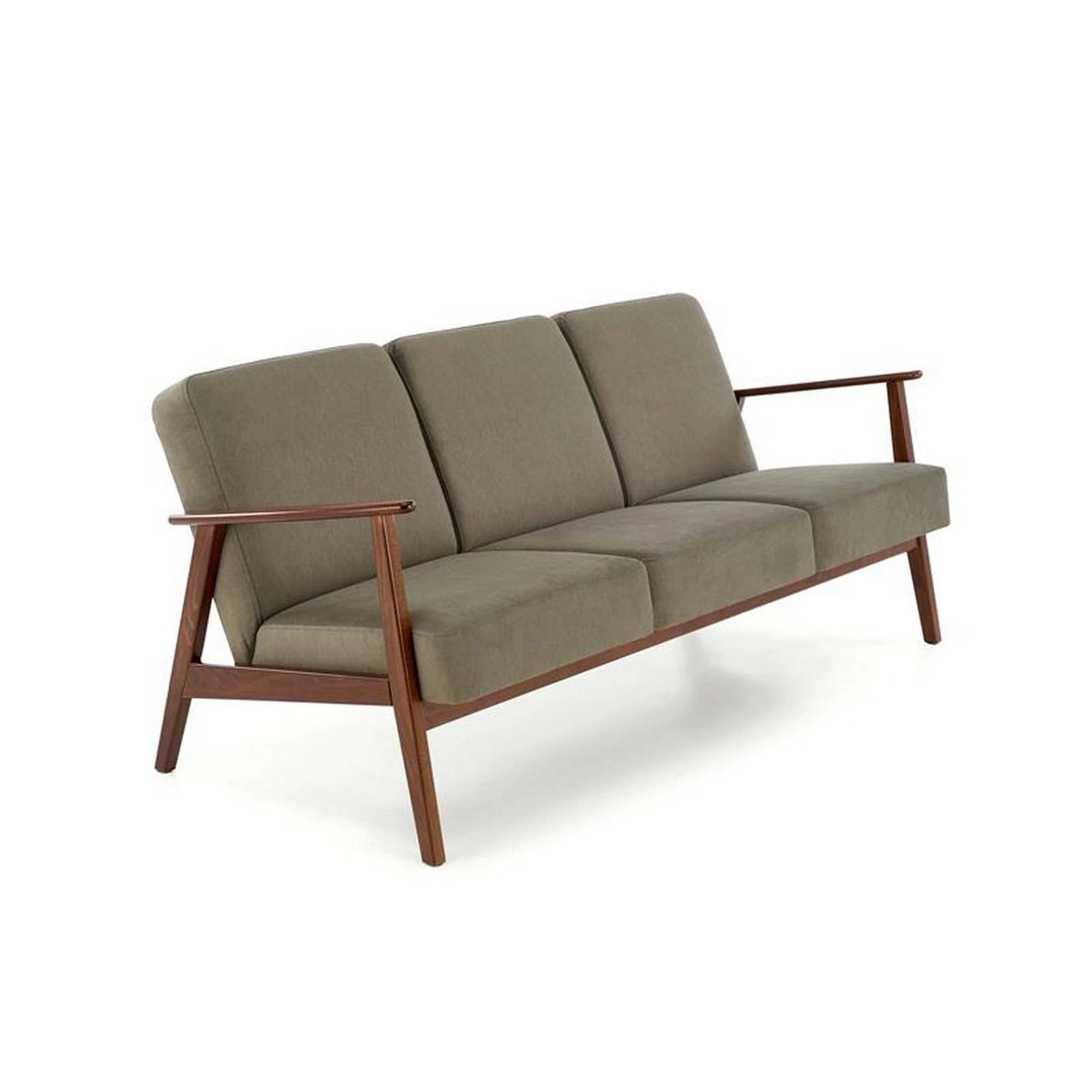 Canapea MILANO 3S, verde olive/nuc, stofa clasica/lemn, 175x77x77 cm