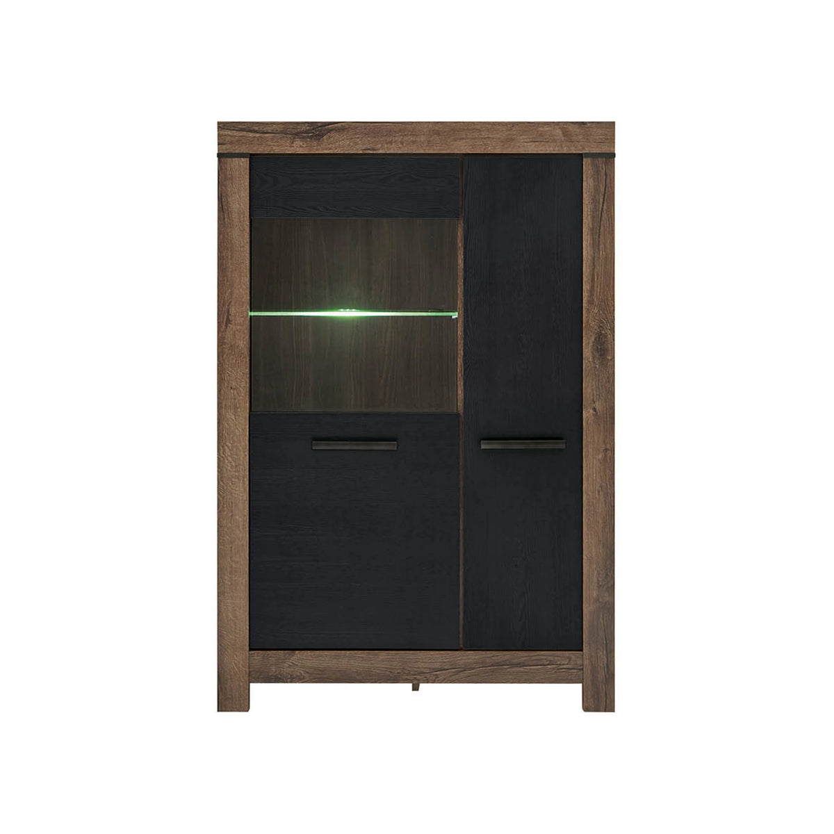 Vitrina BALIN, stejar/negru, PAL/sticla, cu iluminare LED, 101x40x149 cm