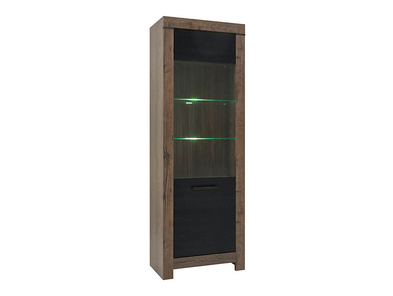 Vitrina BALIN, stejar, PAL/sticla, cu iluminare LED, 68x40x197 cm
