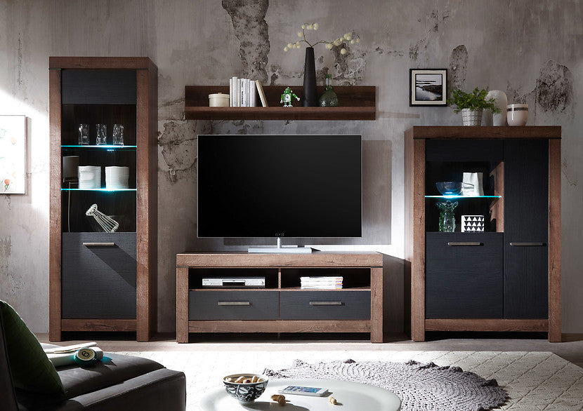 Vitrina BALIN, stejar, PAL/sticla, cu iluminare LED, 68x40x197 cm