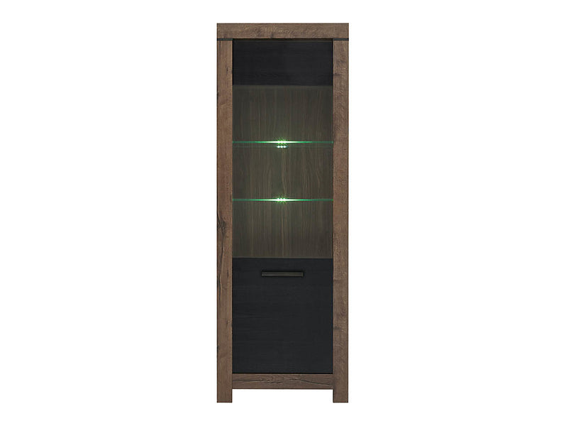 Vitrina BALIN, stejar, PAL/sticla, cu iluminare LED, 68x40x197 cm