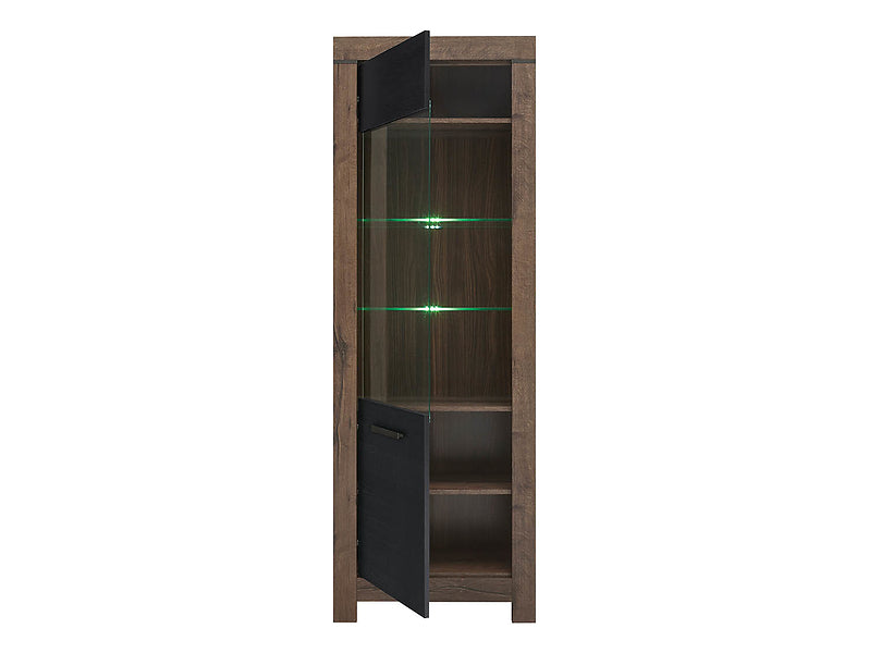 Vitrina BALIN, stejar, PAL/sticla, cu iluminare LED, 68x40x197 cm