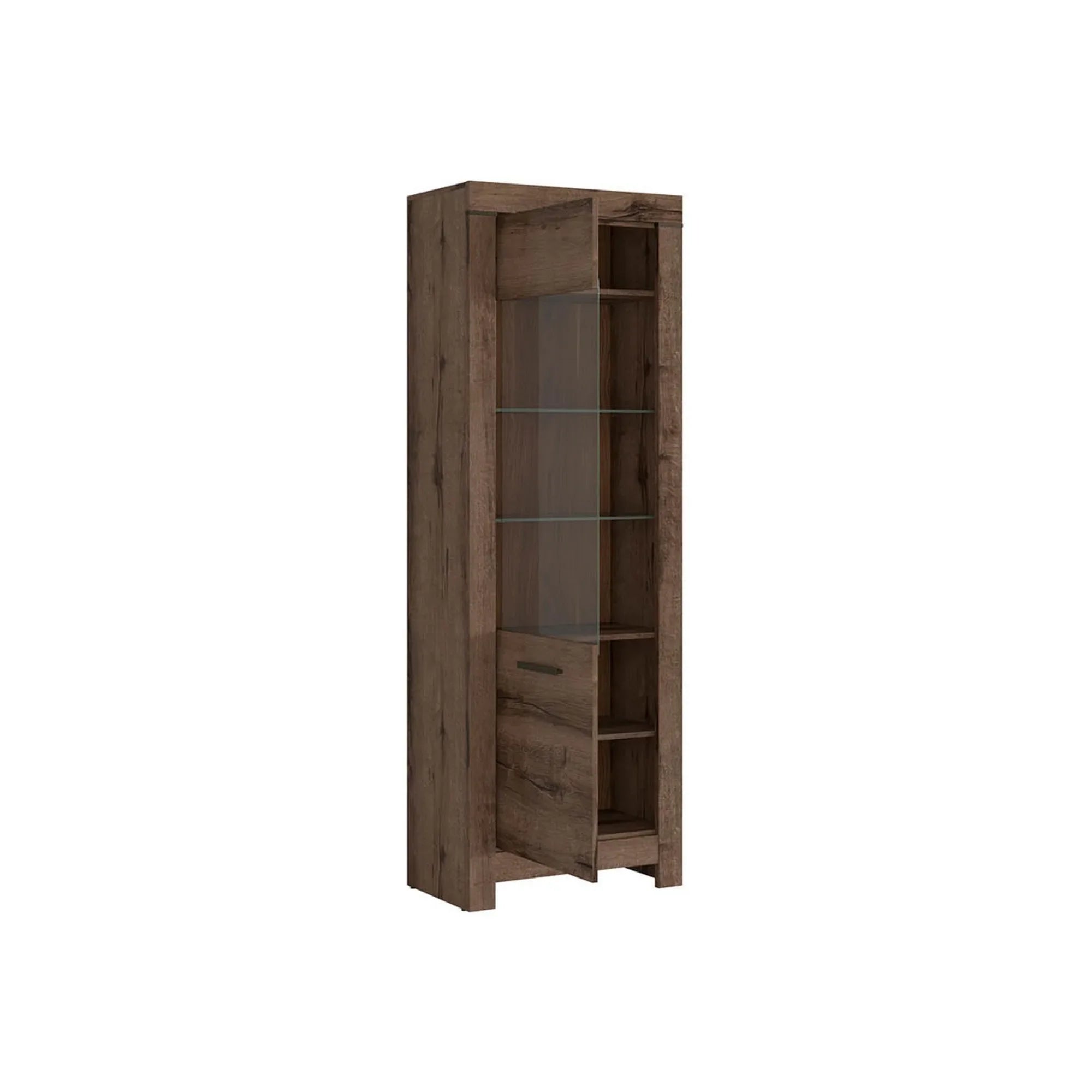 Vitrina BALIN, stejar, PAL/sticla, cu iluminare LED, 68x40x197 cm