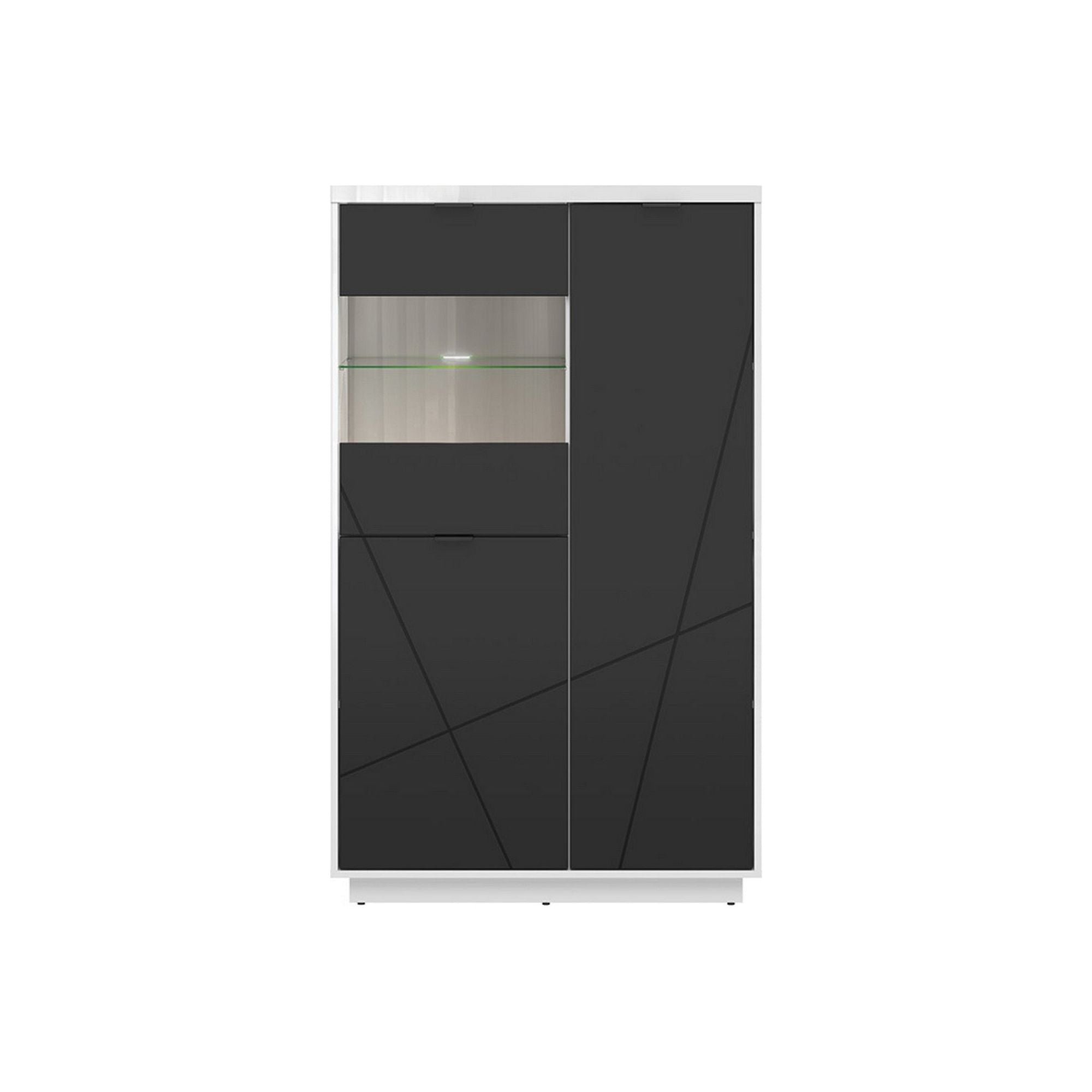 Vitrina FORN, alb lucios/negru mat, PAL melaminat/sticla securizata, 94x43x157 cm
