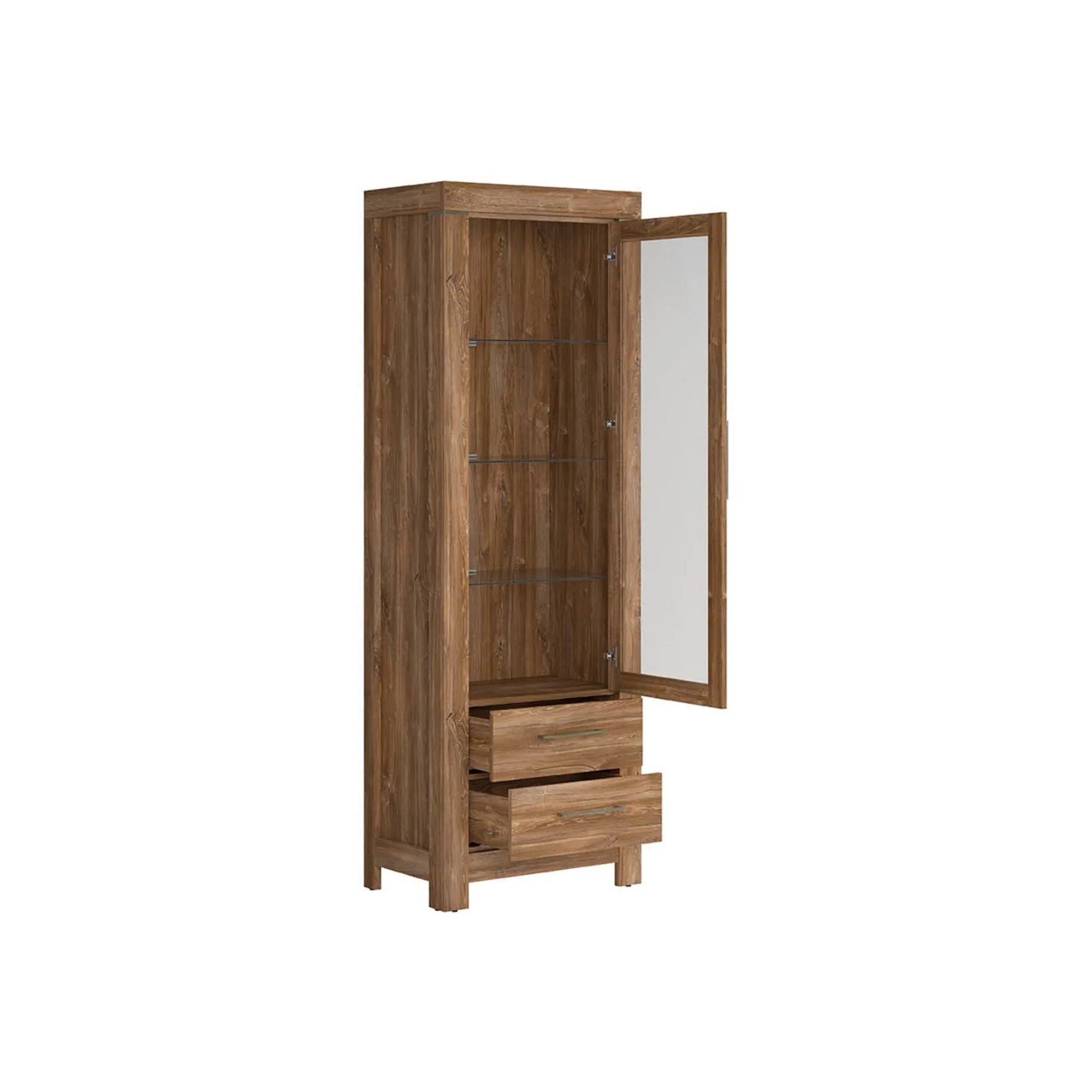 Vitrina GENT, stejar stirling, PAL laminat, cu iluminare LED, 68x42x201 cm