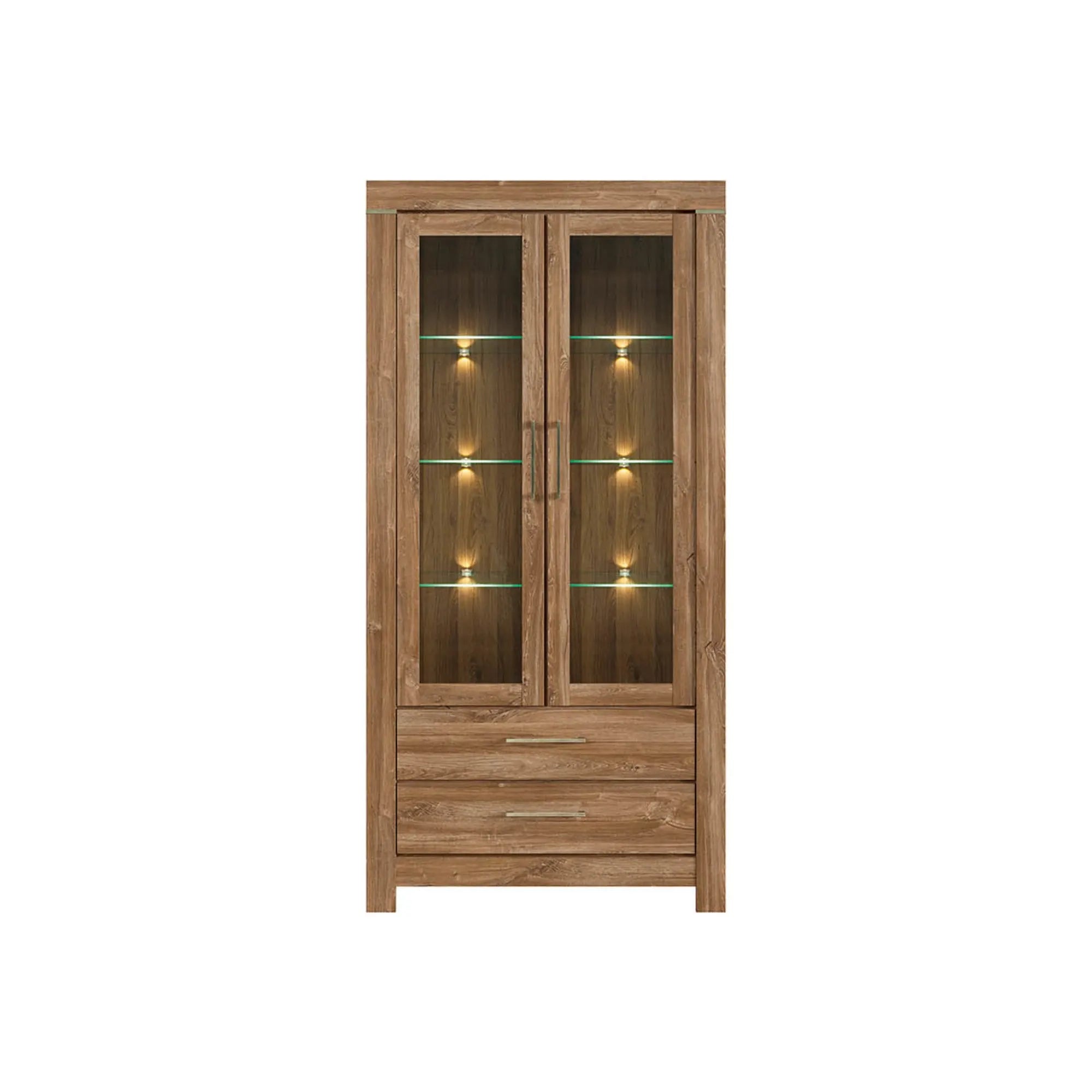 Vitrina GENT, stejar stirling, PAL laminat, cu iluminare LED, 98x42x201 cm