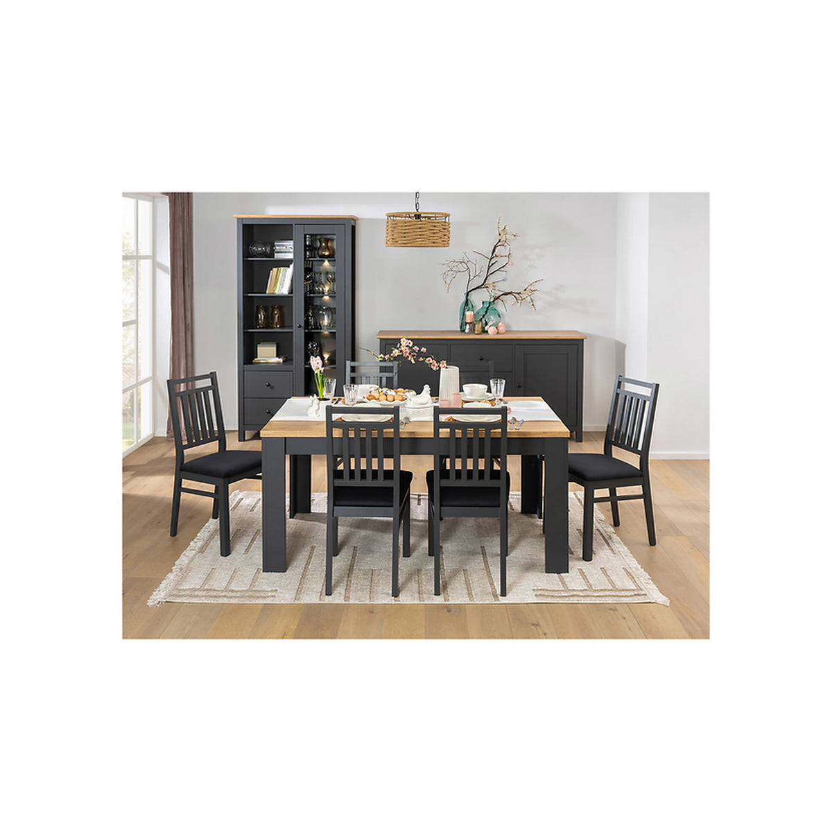 Vitrina HESEN, gri grafit/stejar artisan, PAL melaminat/sticla securizata, 106x44x203 cm