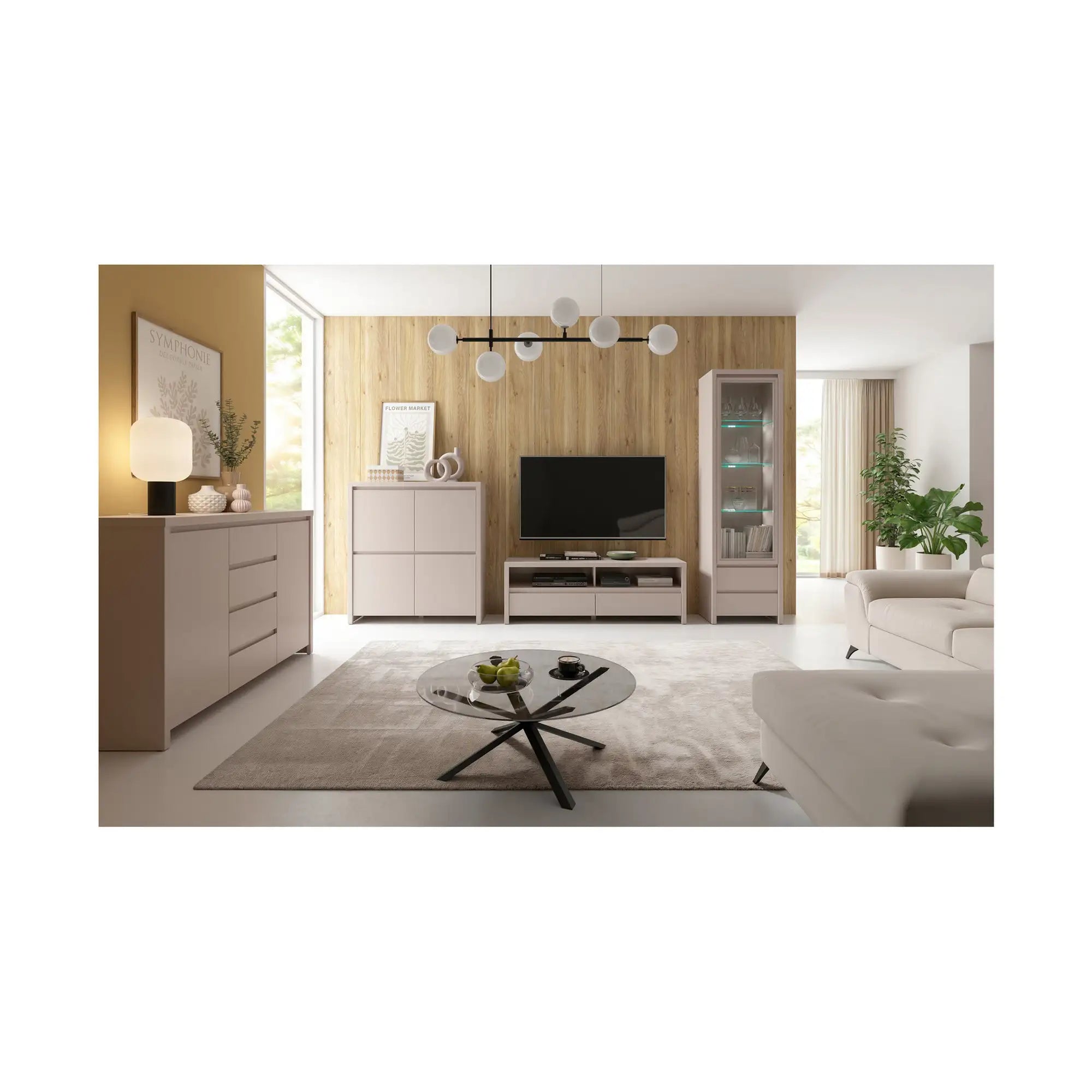 Vitrina KASPIAN, casmir, PAL/sticla, 56x41x201 cm