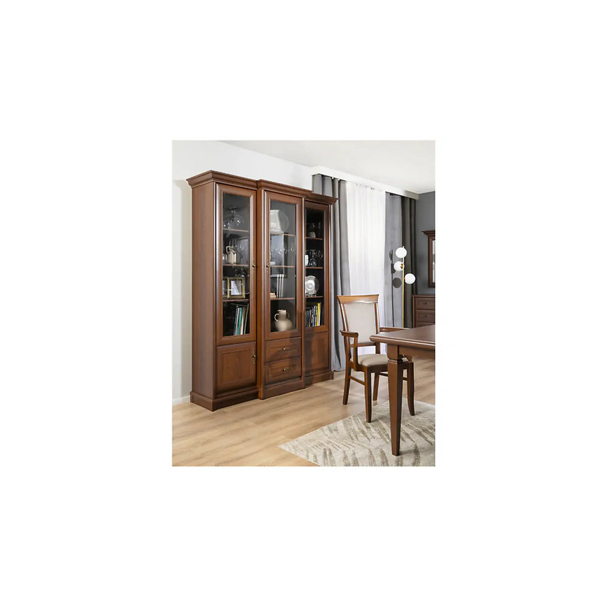 Vitrina KENT, castan, PAL/sticla securizata, 168x43/50x205 cm
