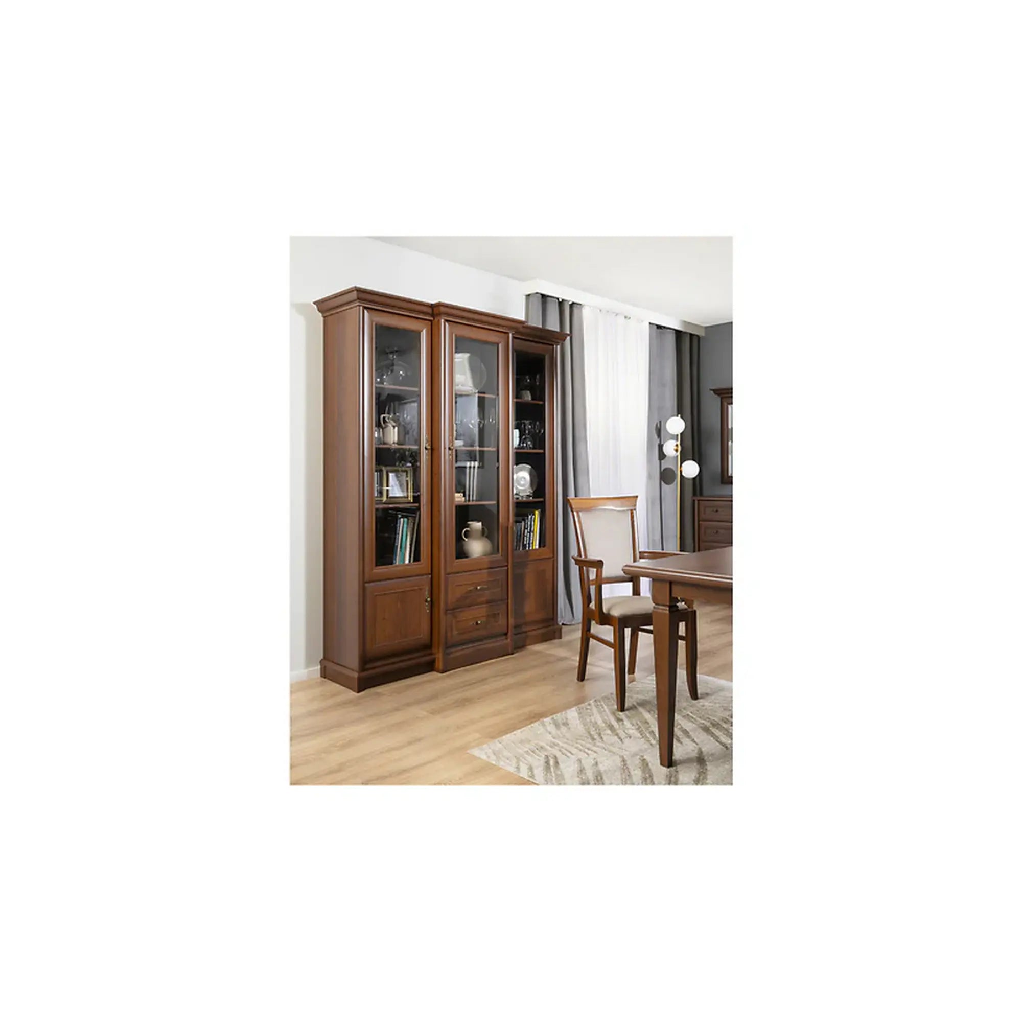 Vitrina KENT, castan, PAL/sticla securizata, 168x43/50x205 cm