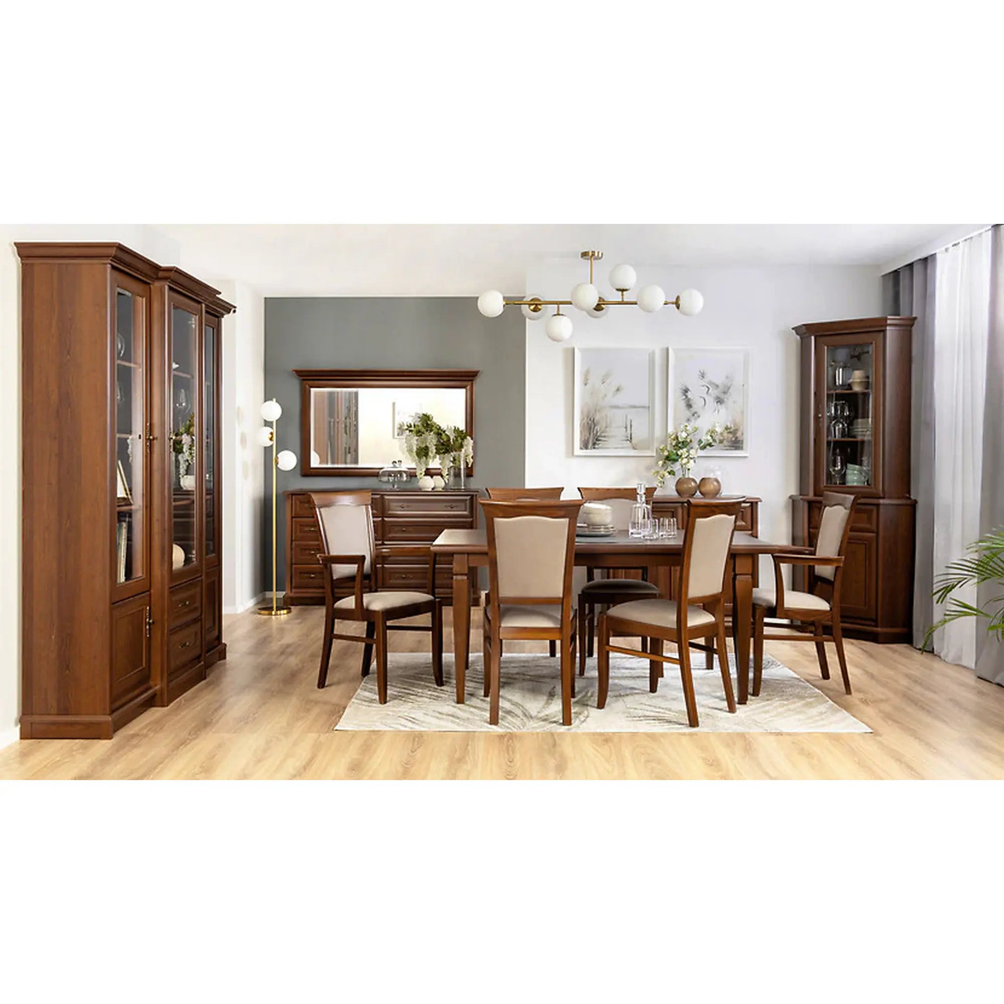 Vitrina KENT, castan, PAL/sticla securizata, 168x43/50x205 cm