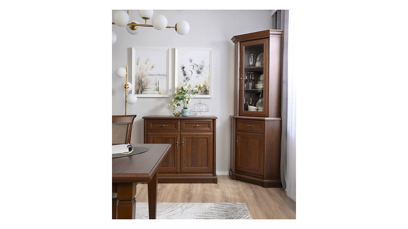Vitrina KENT stanga, castan, PAL/sticla securizata, 71x43x205 cm