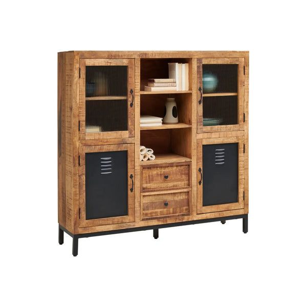 Vitrina MIRA, stejar/negru, lemn/metal, 145x40x145 cm