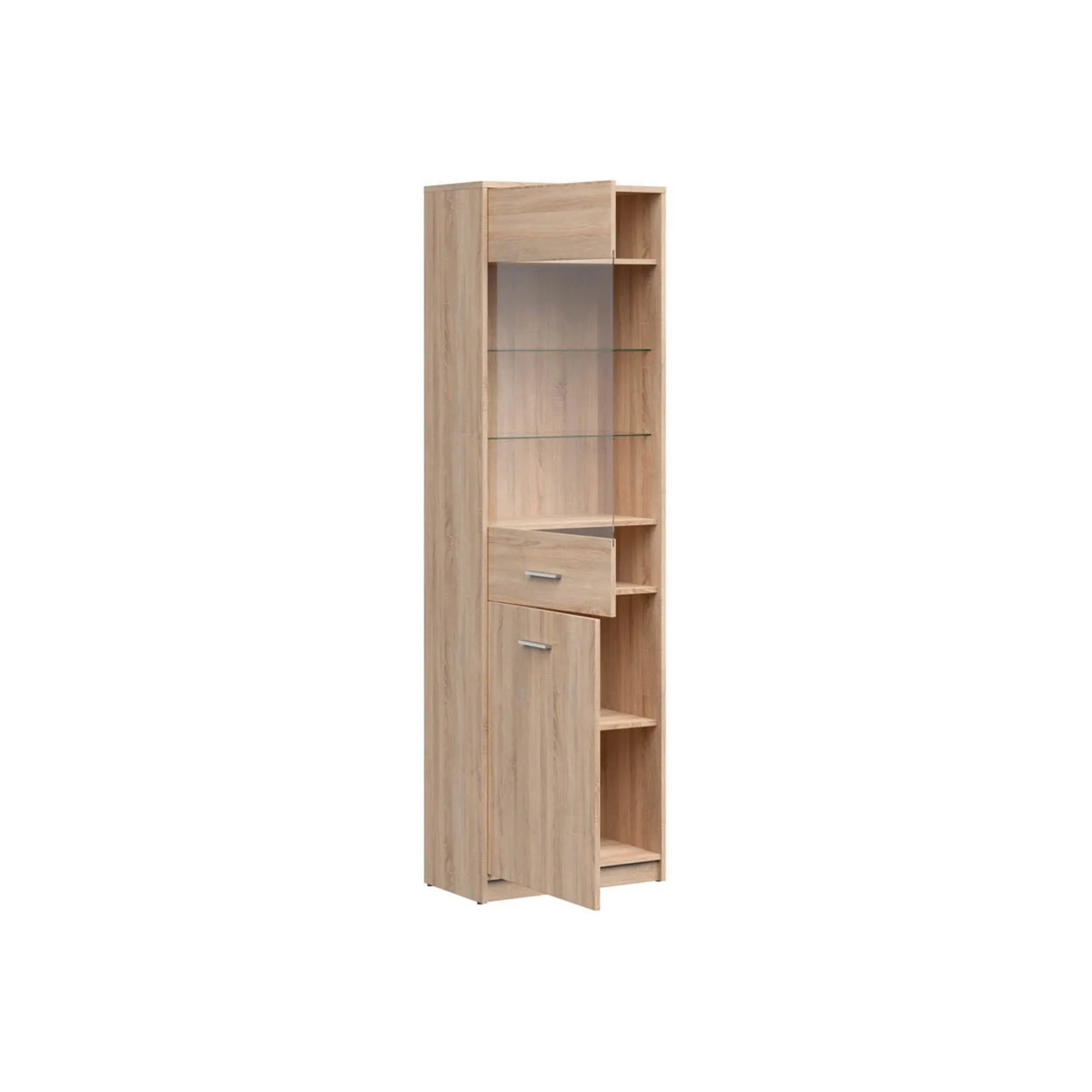 Vitrina NEPO PLUS, stejar sonoma, PAL laminat/sticla, 60x34x197 cm