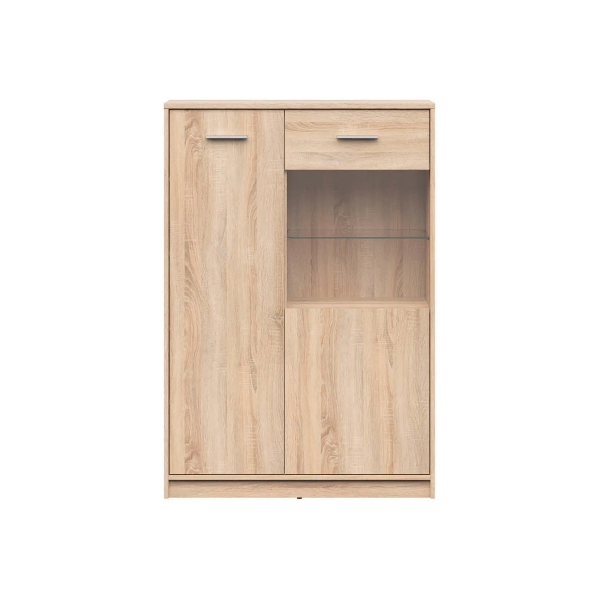 Vitrina NEPO PLUS, stejar sonoma, PAL laminat/sticla securizata, 90x34x132 cm