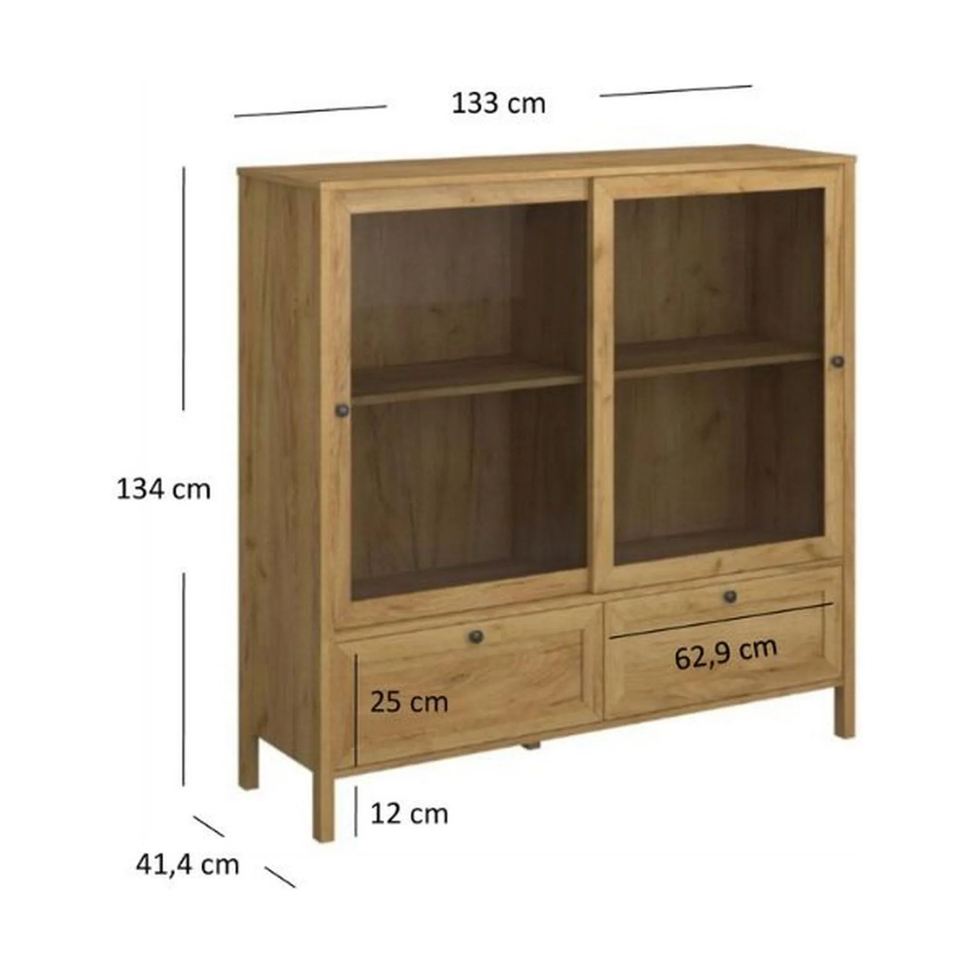 Vitrina KLARK, stejar auriu, PAL laminat, 133x42x134 cm