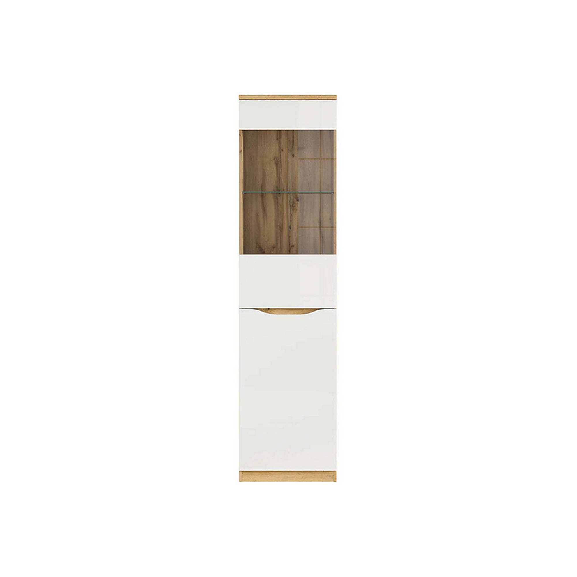 Dulap cu vitrina NUIS, alb lucios/stejar, PAL, 50x40x198 cm