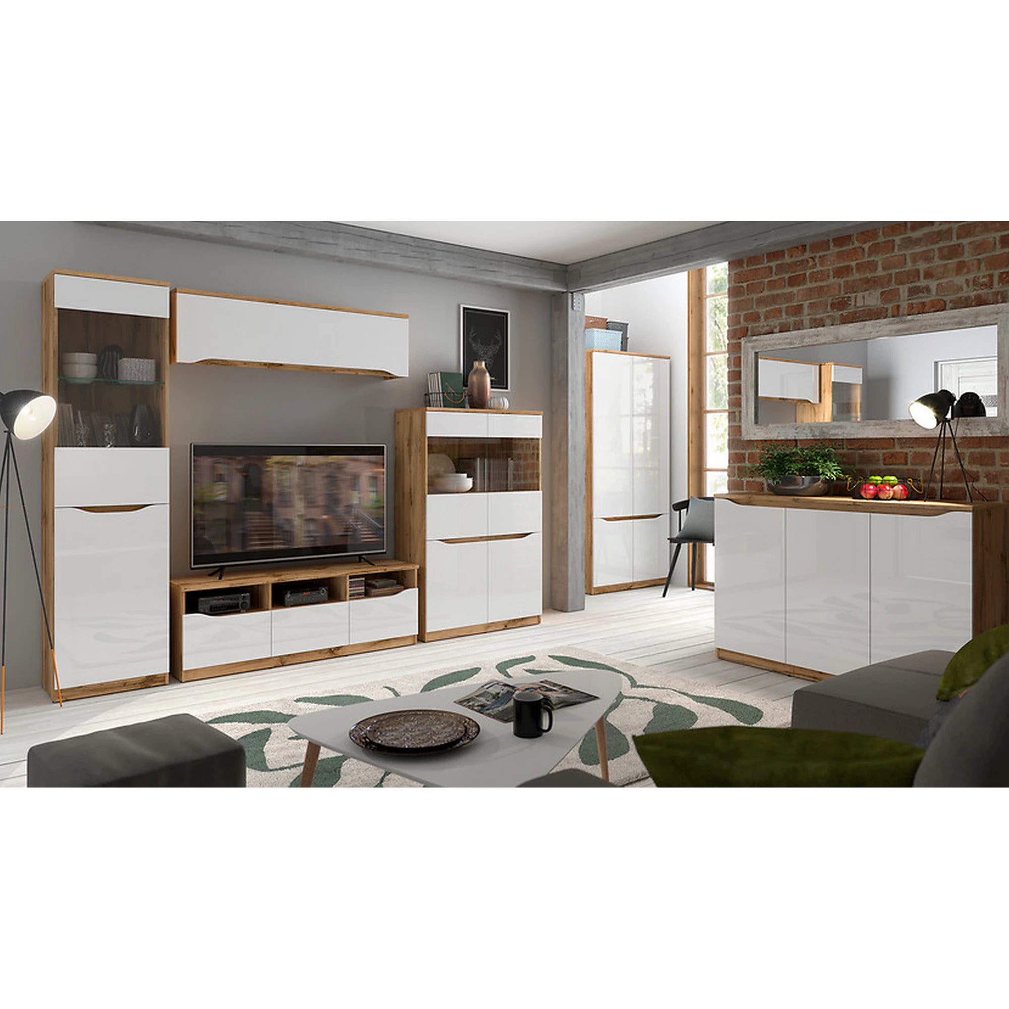 Dulap NUIS, alb lucios/stejar, PAL, 40x90x143 cm