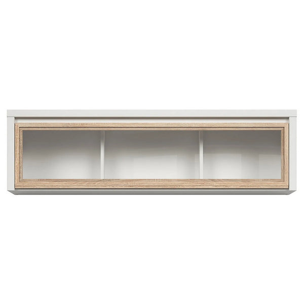 Vitrina suspendata KASPIAN, alb/stejar sonoma, PAL/sticla, 144x31x40 cm