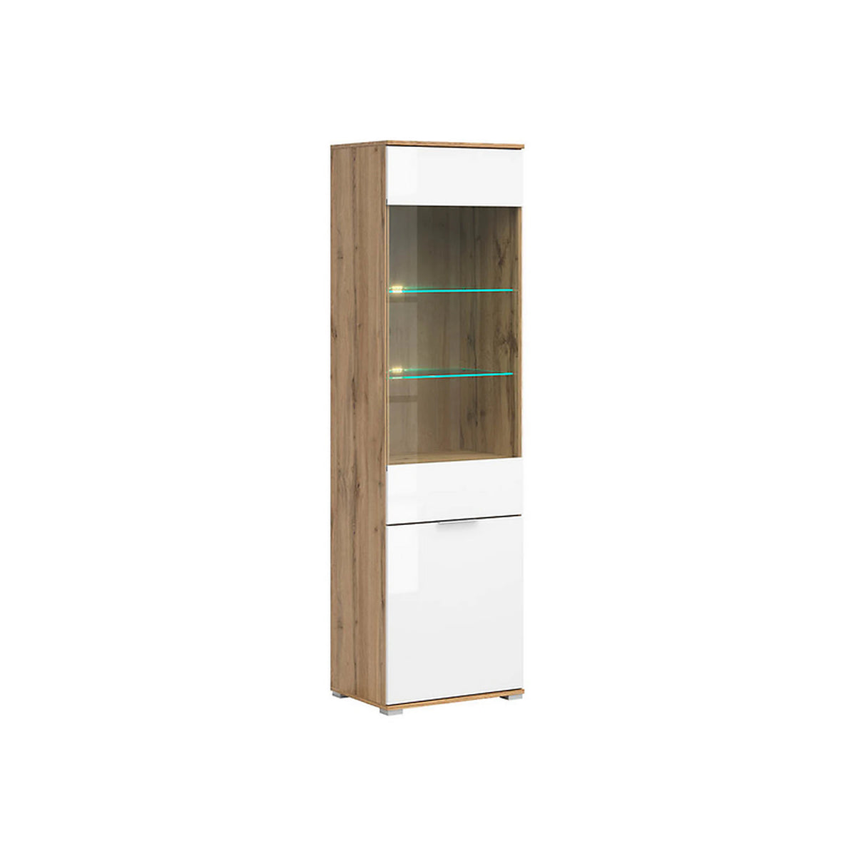 Vitrina ZELE, stejar wotan/alb lucios, PAL laminat, 56x41x195 cm