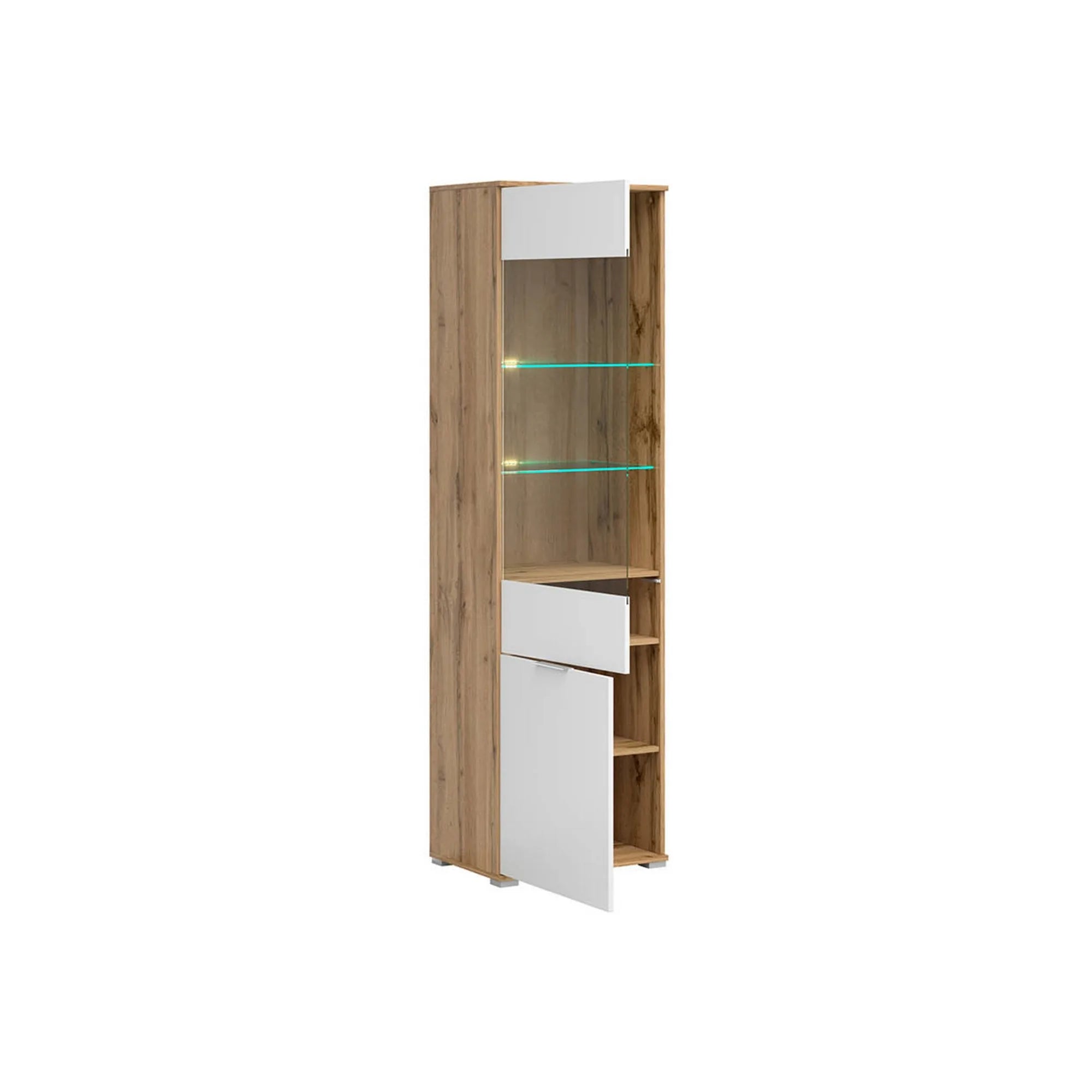 Vitrina ZELE, stejar wotan/alb lucios, PAL laminat, 56x41x195 cm