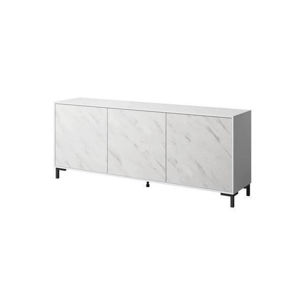 Comoda MARMO, alb/alb cu efect de marmura, PAL laminat, 200x45x81 cm