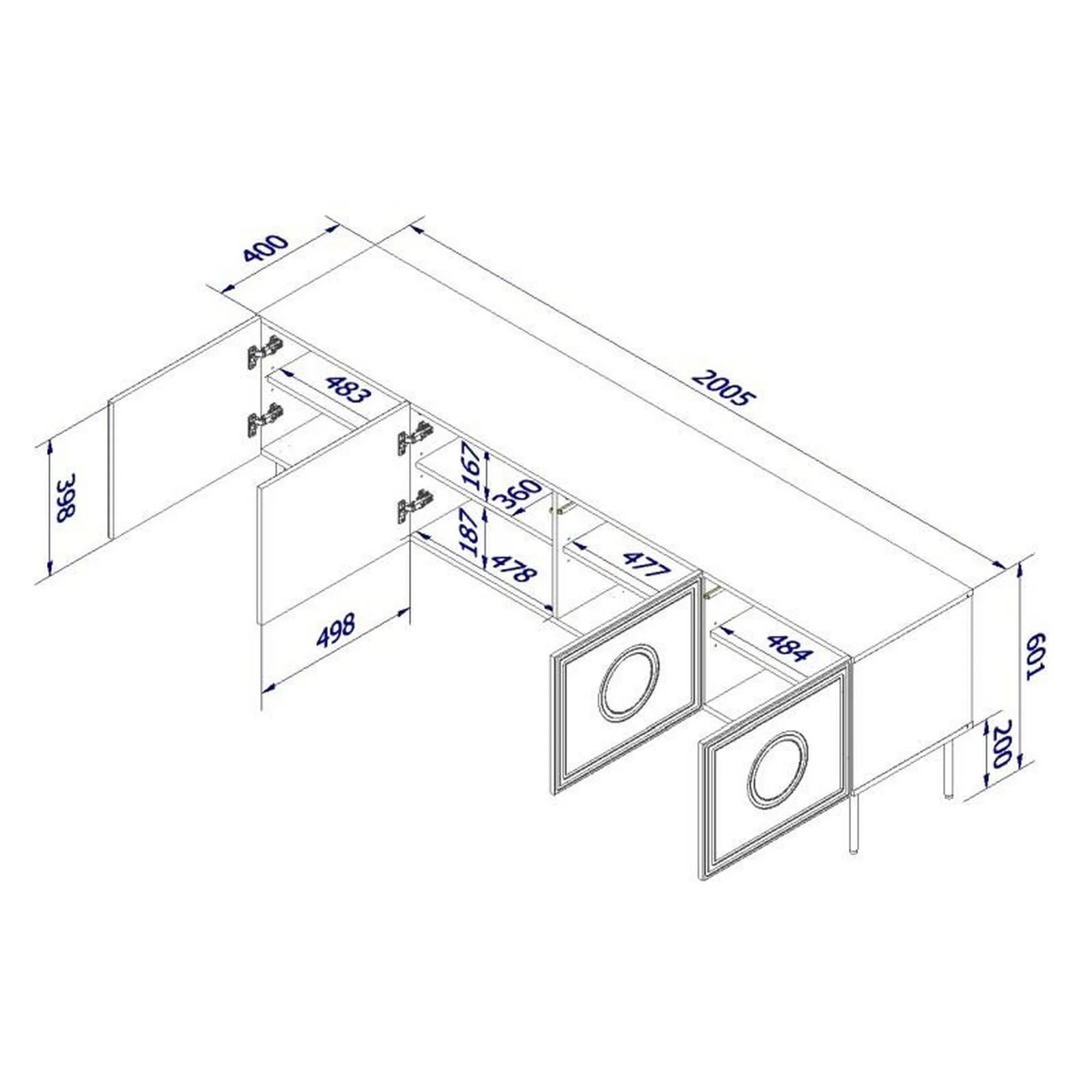 Comoda TV PALAZZO, negru, PAL laminat/metal, 200x42x60 cm