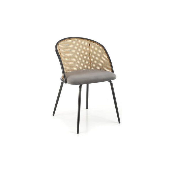 Scaun K508, gri/negru, stofa catifelata/rattan sintetic, 54x57x78 cm
