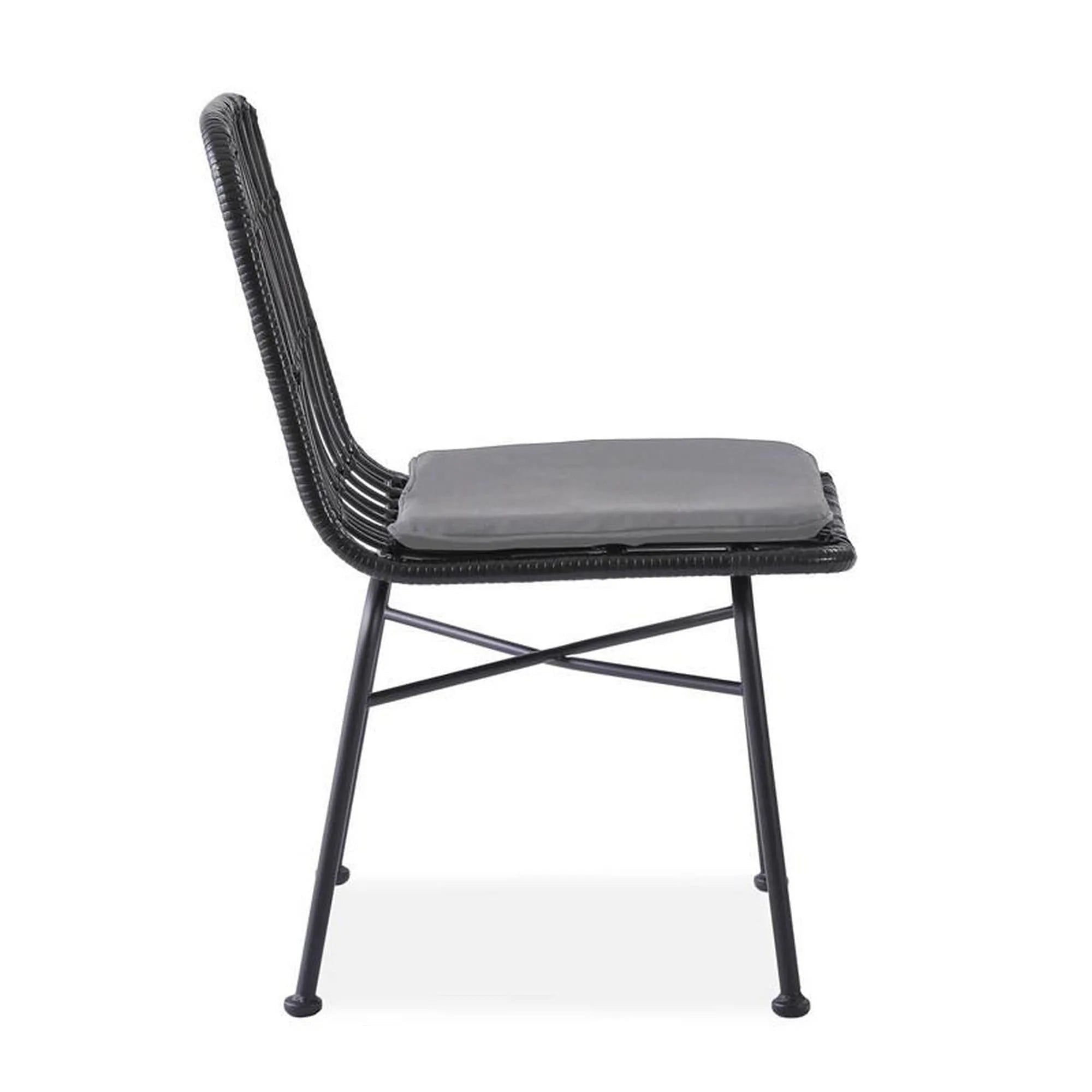 Scaun de gradina K401, gri/negru, rattan sintetic/otel, 47x45x85x43 cm