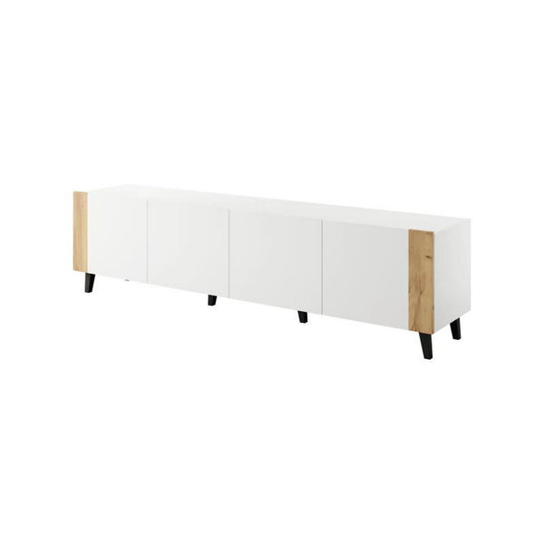 Comoda TV FARO, alb/stejar, PAL laminat/plastic, 200x42x52 cm