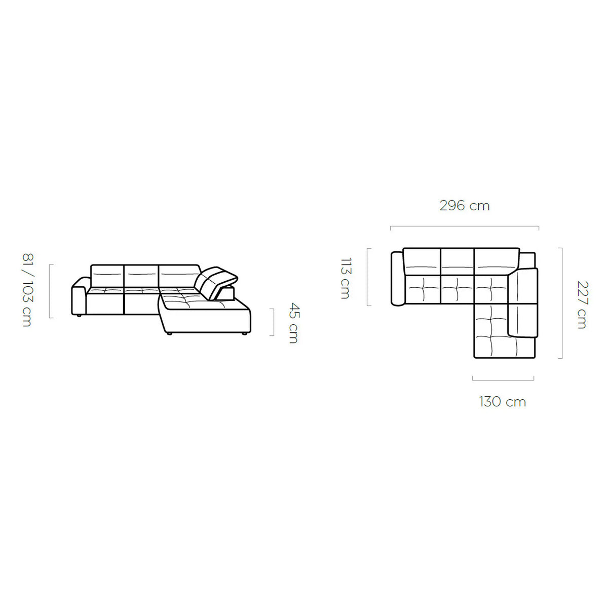 Coltar COLOMBO L, sezlong dreapta, stofa catifelata rosu bordo - Crown 06, Gama Premium, cu reglaj electric, tetiere reglabile si lada depozitare, 296x227x103 cm