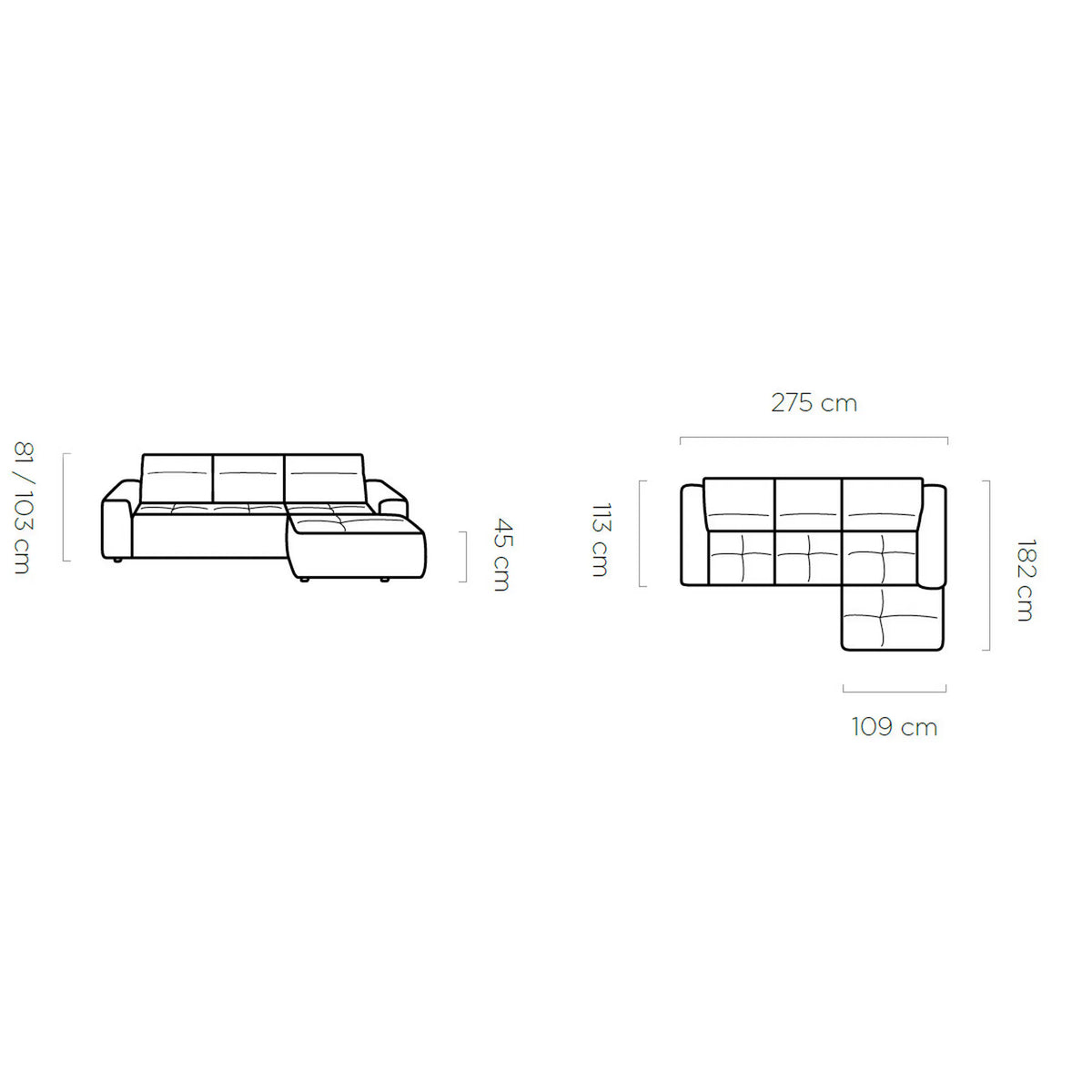 Coltar COLOMBO MINI, sezlong stanga, stofa catifelata bej - Whisper 03, Gama Premium, cu reglaj electric, tetiere reglabile si lada depozitare, 275x182x103 cm
