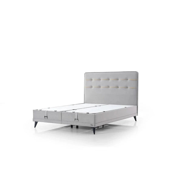 Pat FLEXFIT 100x200, stofa catifelata gri - Noway E1055, cu somiera si spatiu depozitare