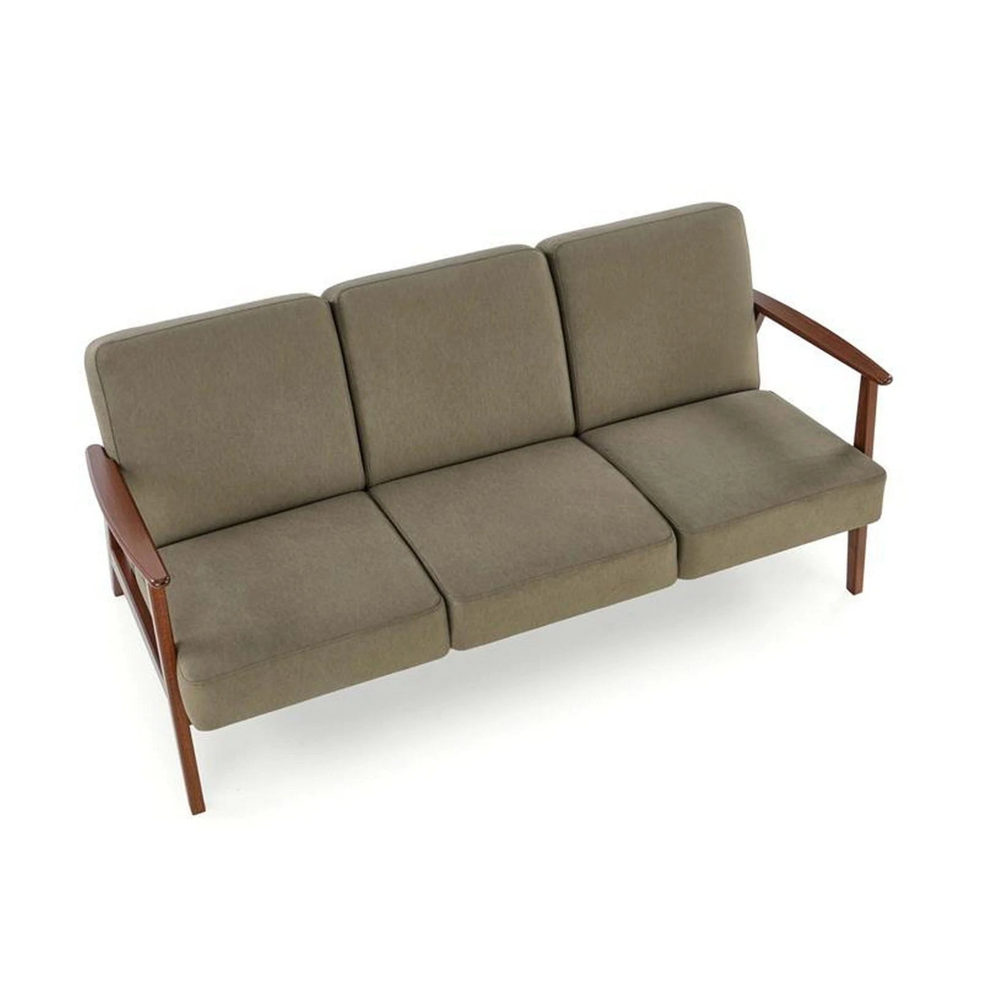 Canapea MILANO 3S, verde olive/nuc, stofa clasica/lemn, 175x77x77 cm