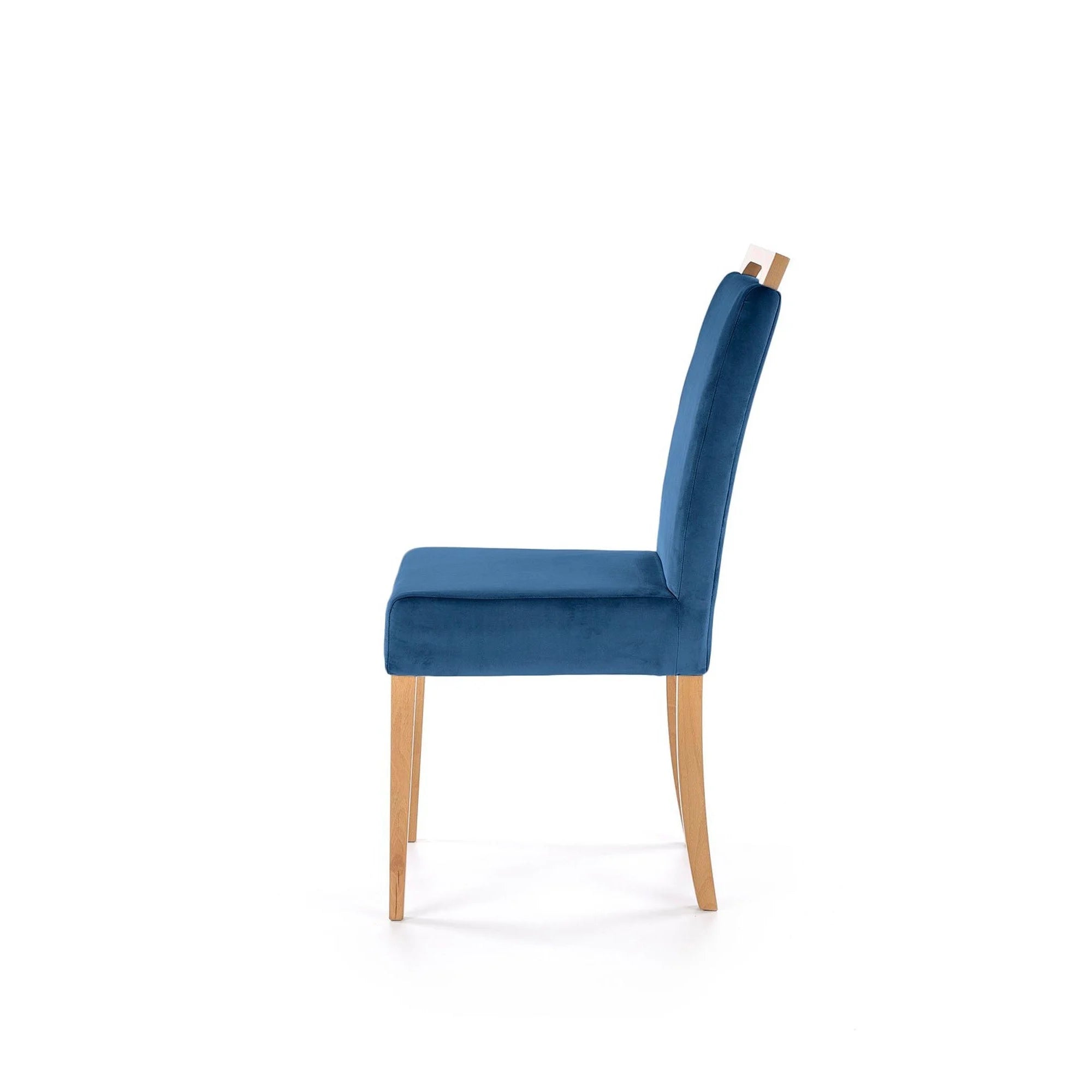 Scaun CLARION, albastru/stejar, stofa catifelata/lemn, 42x58x97 cm