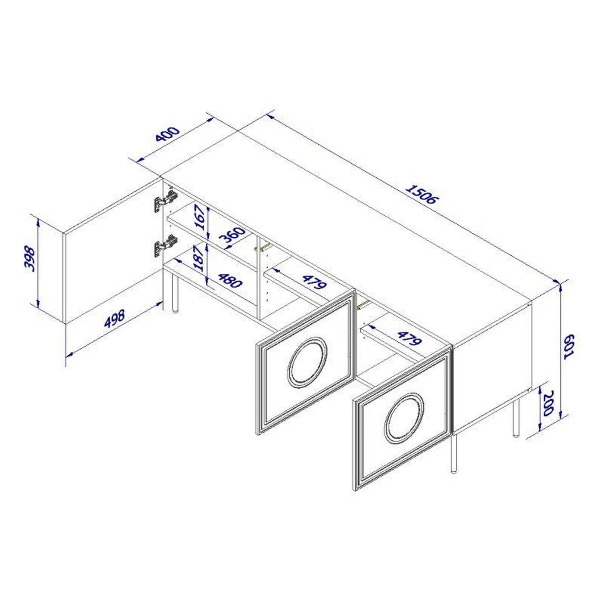 Comoda TV PALAZZO, negru, PAL laminat/metal, 150x42x60 cm