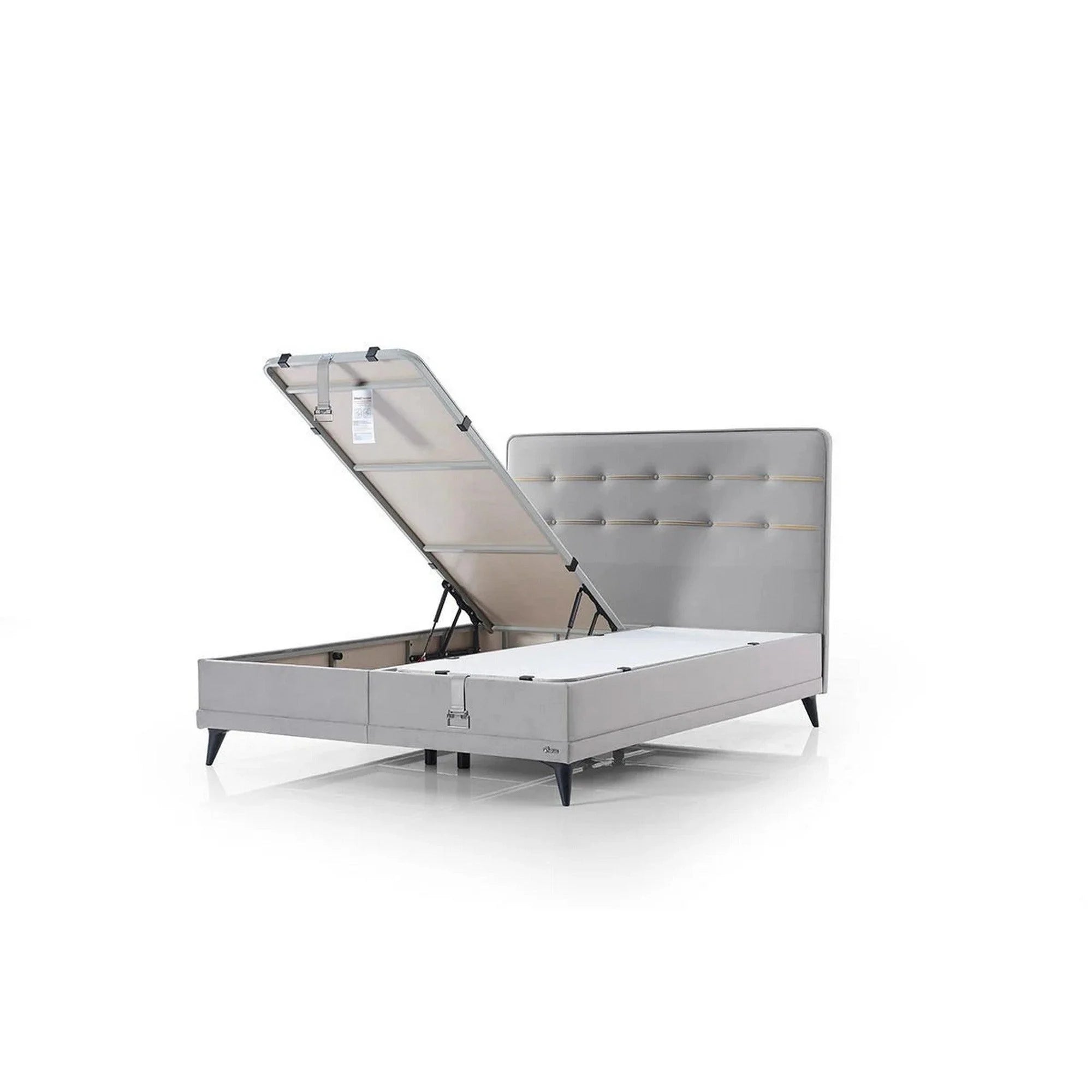 Pat FLEXFIT 100x200, stofa catifelata gri - Noway E1055, cu somiera si spatiu depozitare