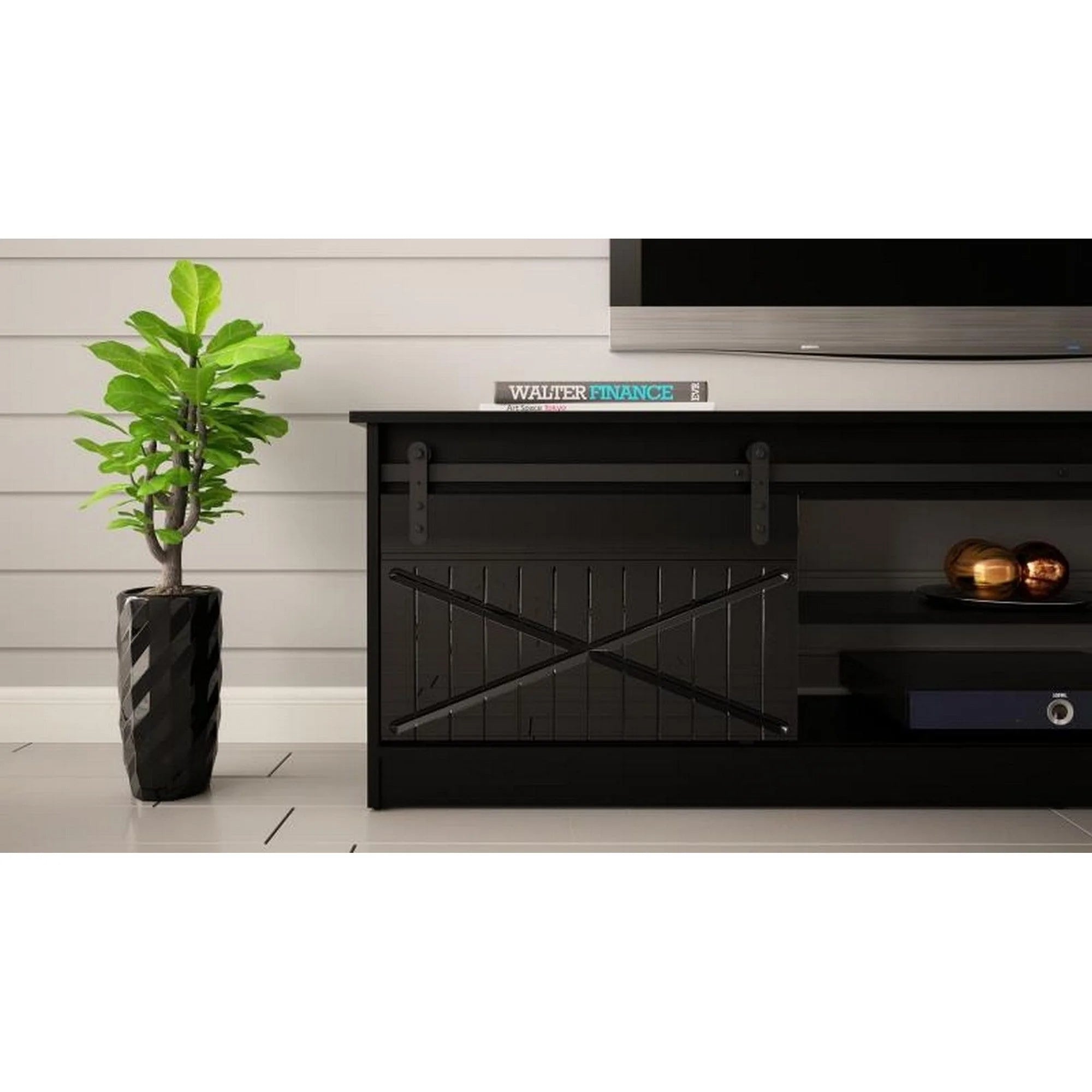 Comoda TV GRANERO, negru, PAL laminat, 200x35x57 cm