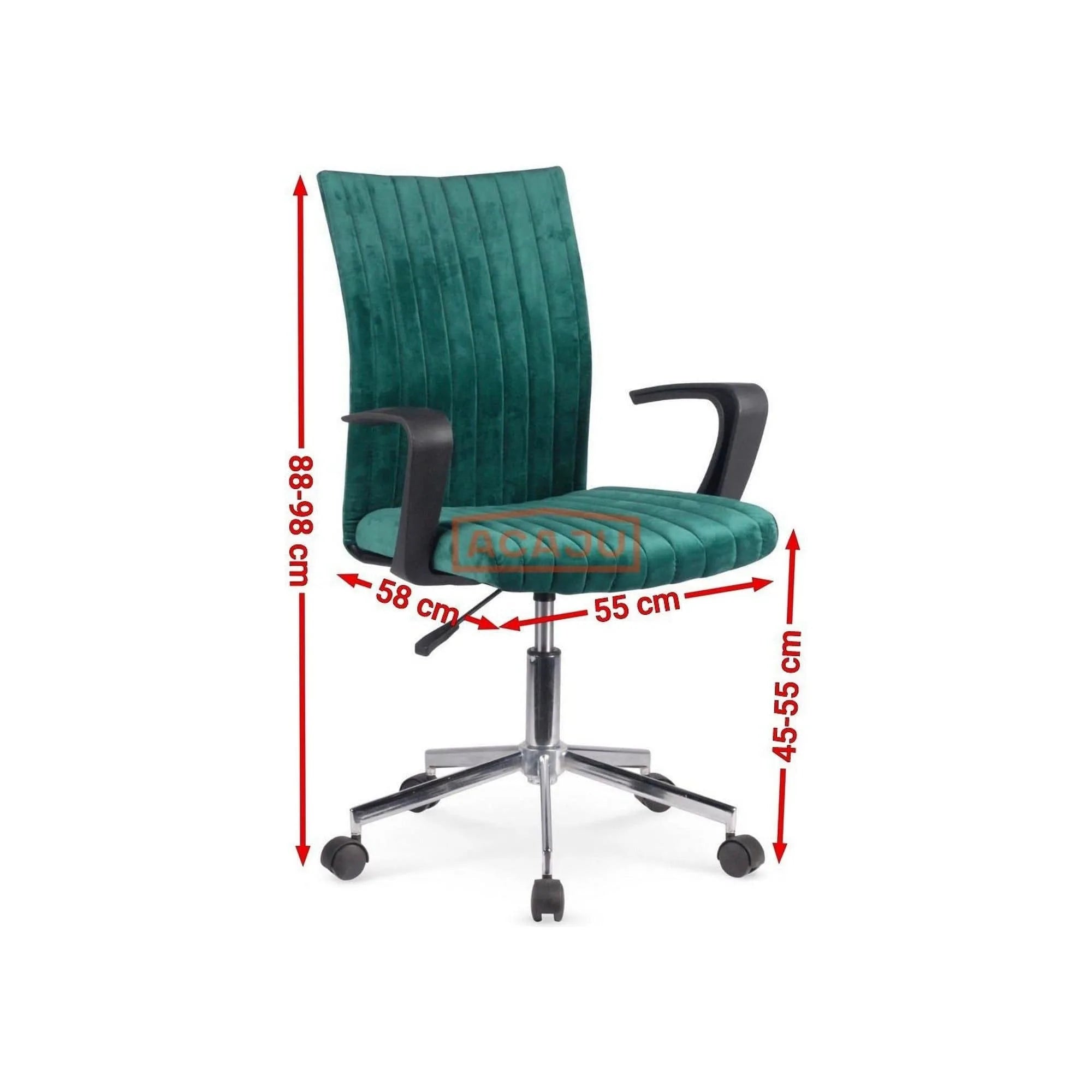 Scaun de birou DORAL, verde inchis/negru/crom, stofa catifelata/metal, 55x58x88/98 cm