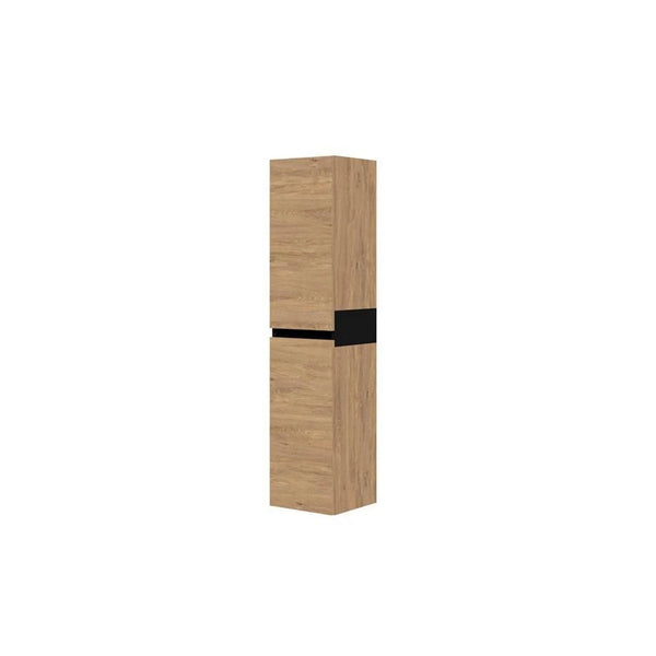 Dulap baie suspendat DUESA, stejar auriu/negru, PAL laminat, cu 2 usi, 30x30x134 cm
