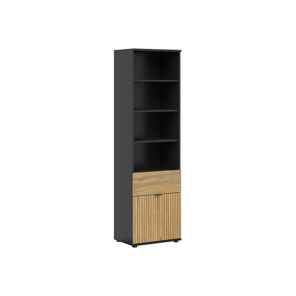 Biblioteca LUEN, stejar/negru, PAL laminat, 57x40x196 cm