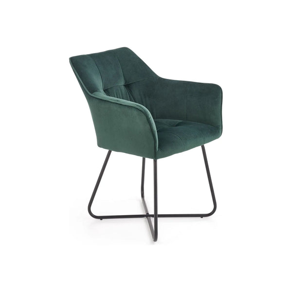 Scaun tapitat K377, verde inchis/negru, stofa catifelata/metal, 60x62x81 cm