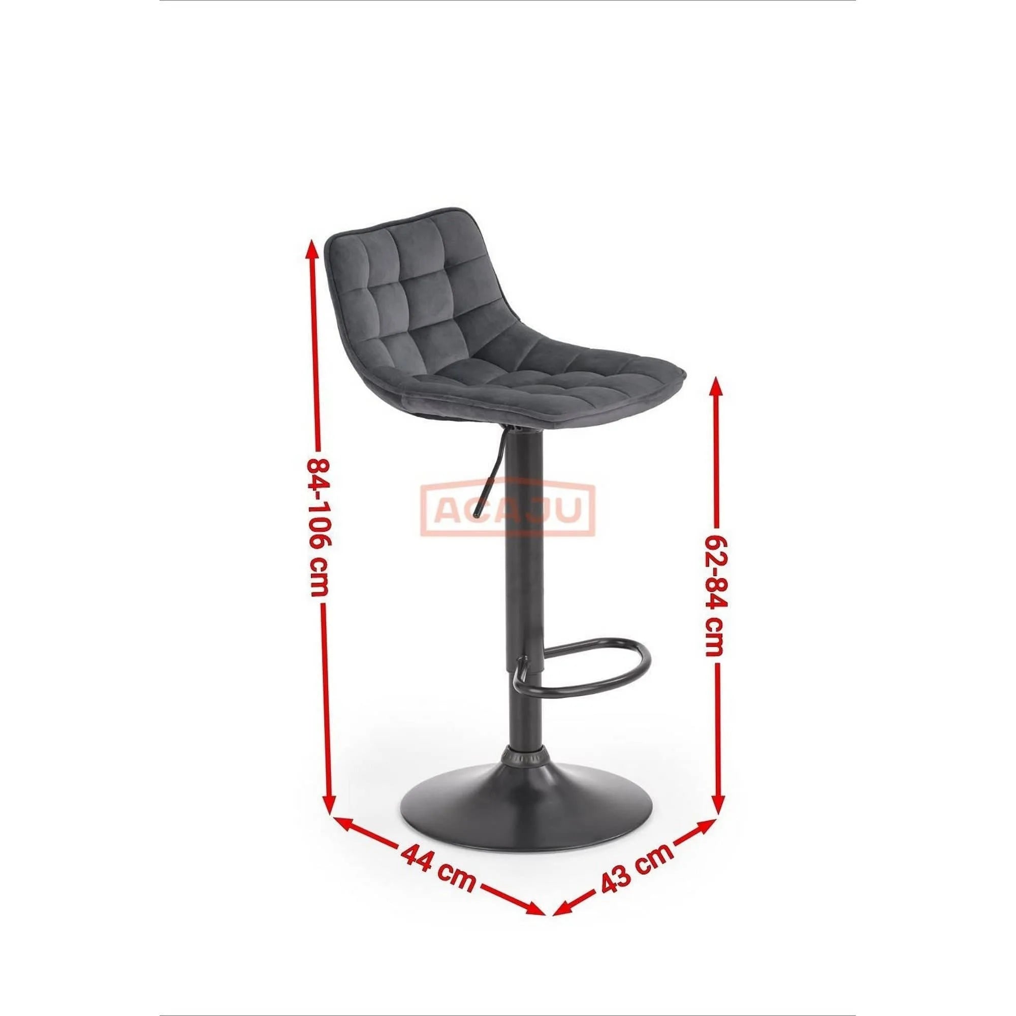Scaun bar H95, gri/gri inchis, stofa/otel, 43x44x84/106 cm