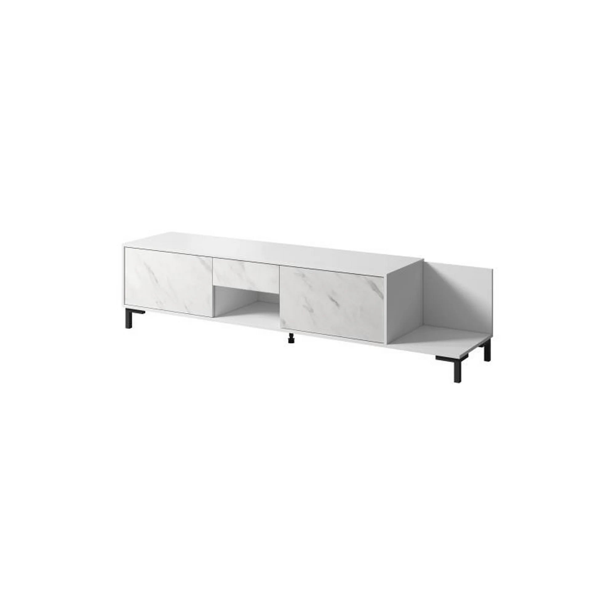 Comoda TV MARMO, alb, alb cu efect de marmura, PAL laminat, 195x40x48 cm
