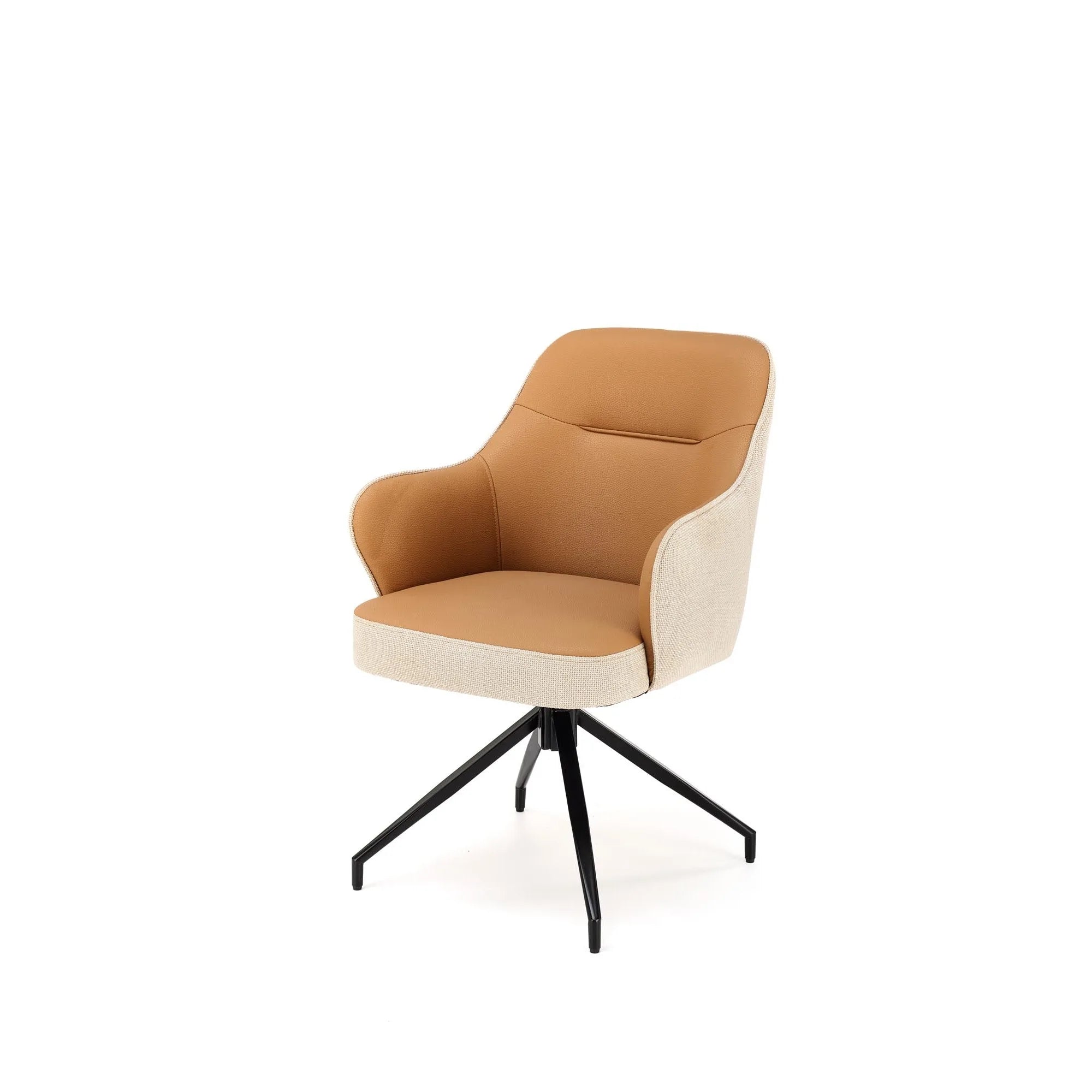 Scaun rotativ K527, maro/bej/negru, stofa clasica/piele ecologica/metal, 60x65x85 cm