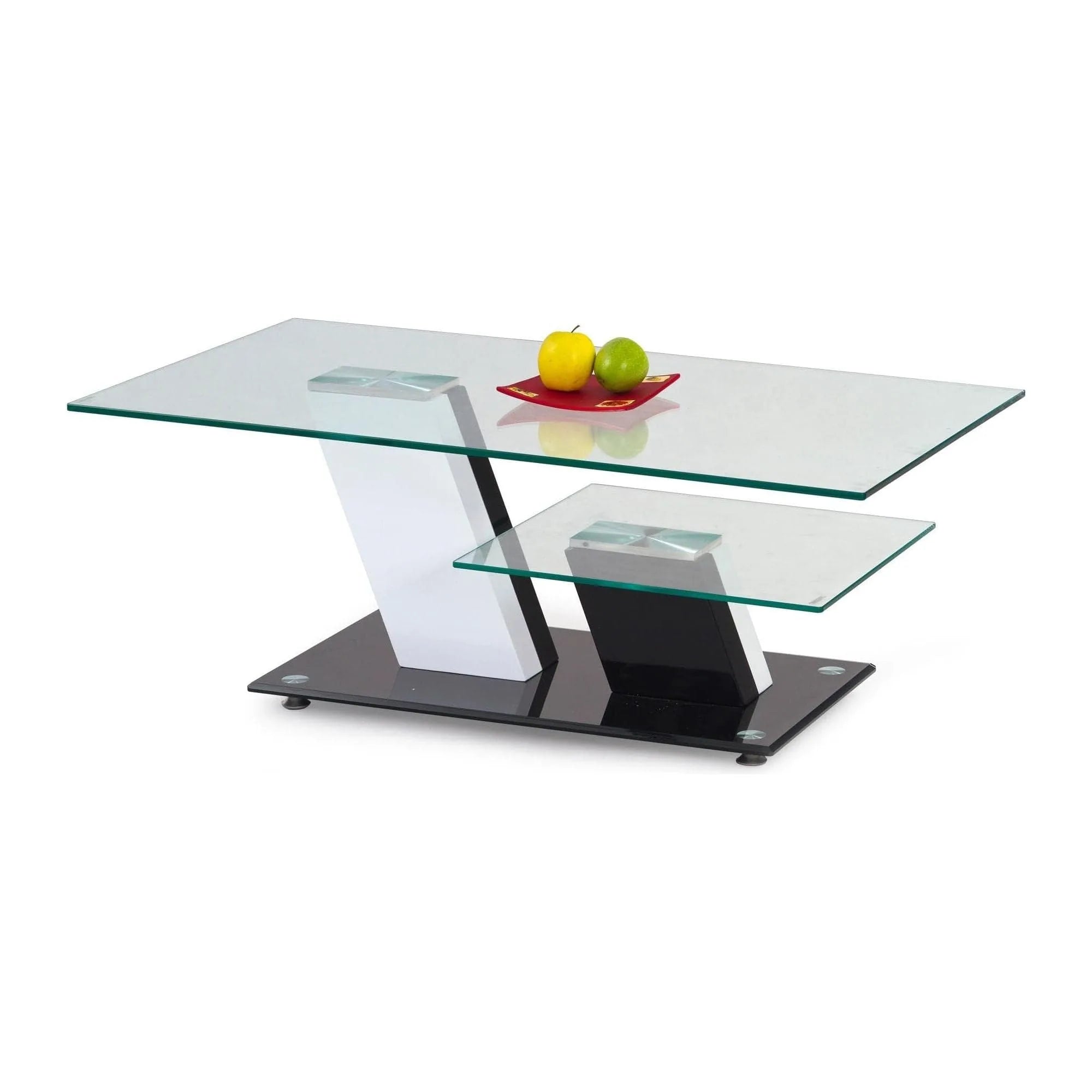 Masuta cafea SAVANA, transparent/alb/negru, sticla, 110x60x45 cm