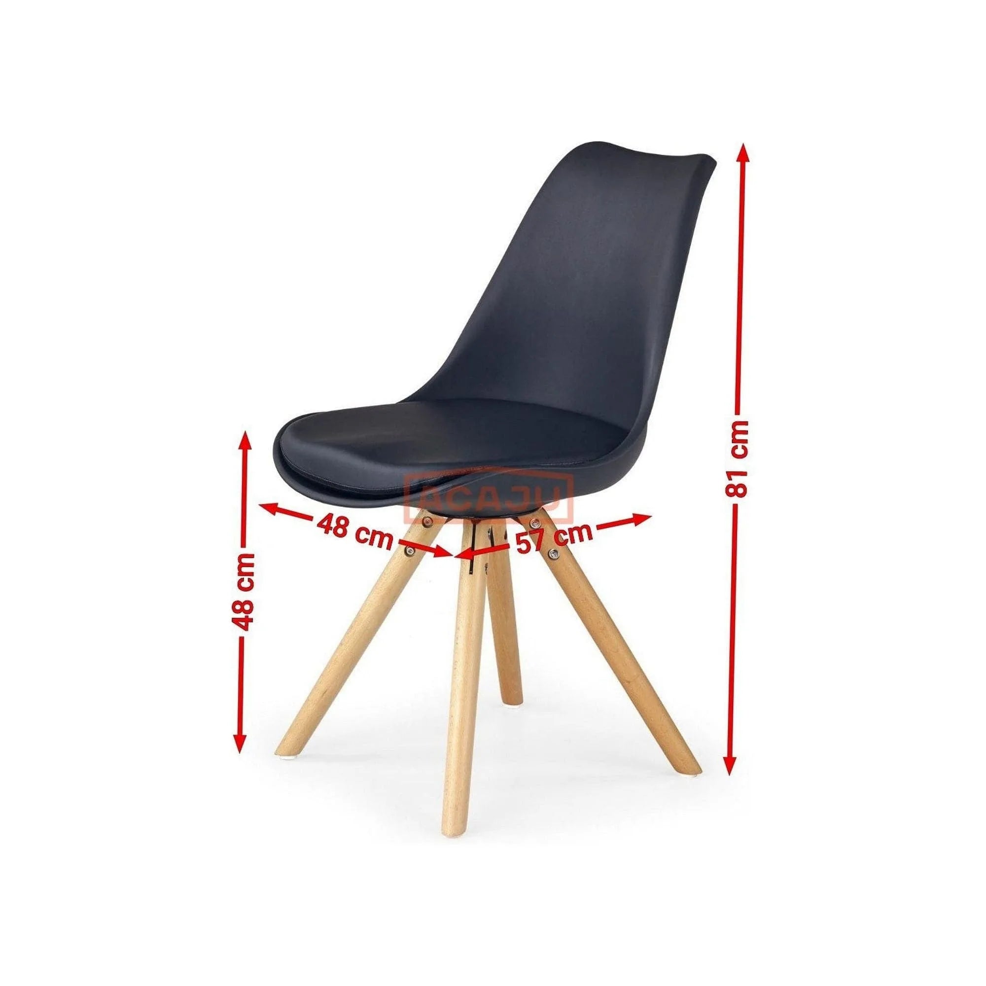 Scaun K201, negru/fag, piele ecologica/lemn de fag, 48x57X80 cm