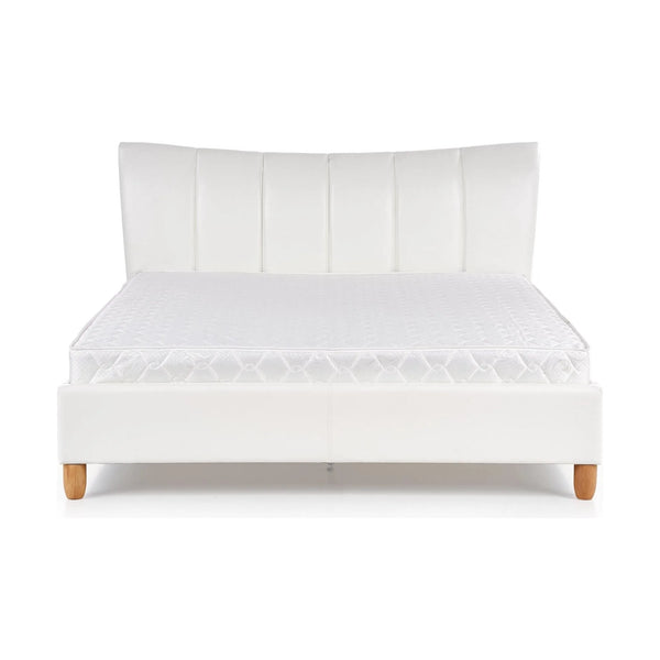 Pat SANDY 160x200, alb, piele ecologica/lemn, cu somiera